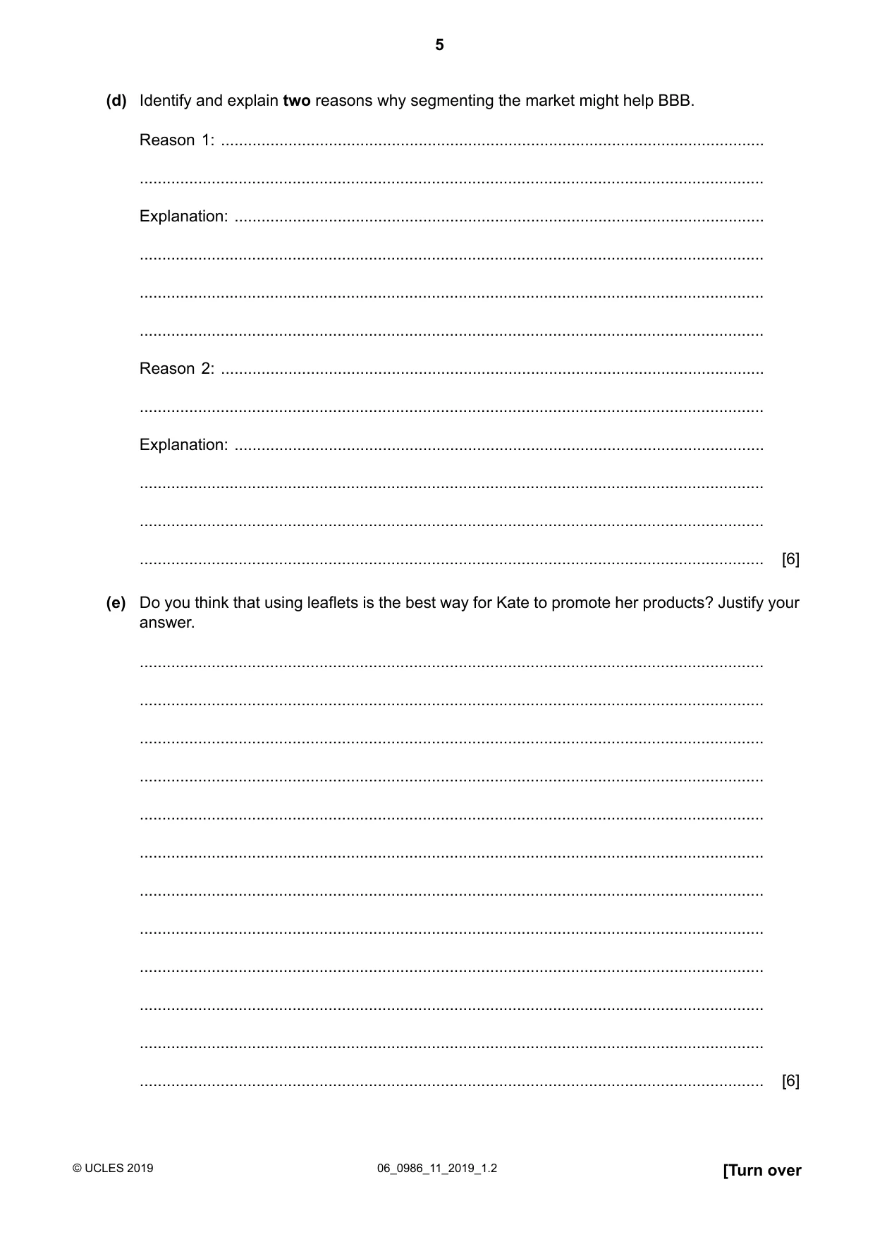 Cambridge IGCSE Business Studies (9-1) 0986 2019 May/June Paper 1 · Variant 1 question paper, page 5 of 12
