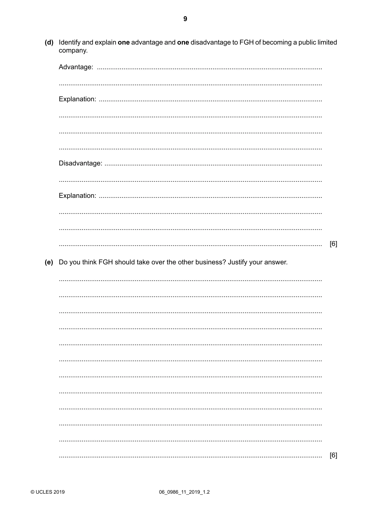 Cambridge IGCSE Business Studies (9-1) 0986 2019 May/June Paper 1 · Variant 1 question paper, page 9 of 12