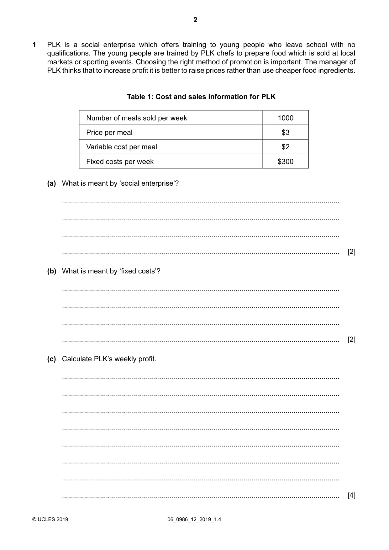 Cambridge IGCSE Business Studies (9-1) 0986 2019 May/June Paper 1 · Variant 2 question paper, page 2 of 12