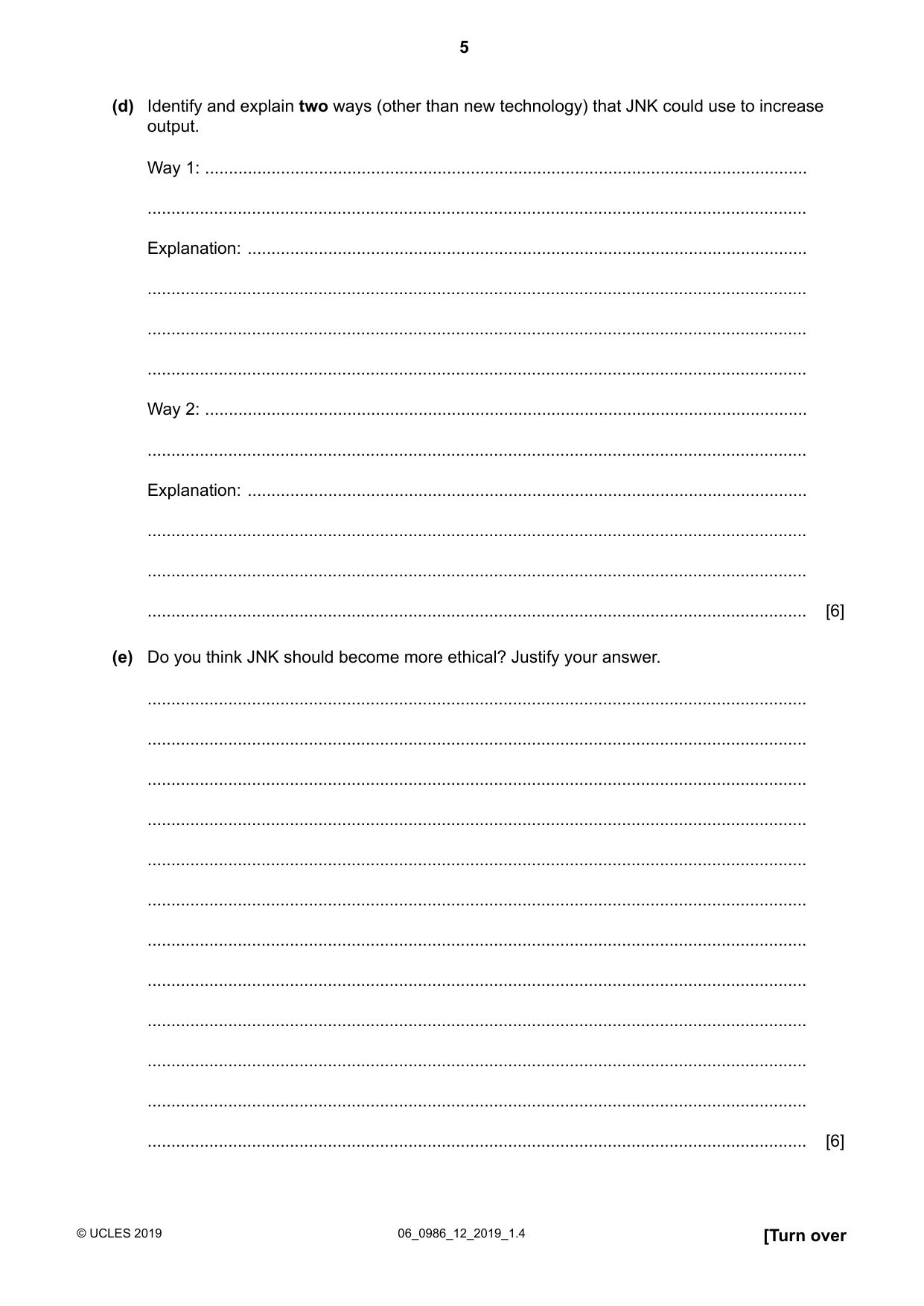 Cambridge IGCSE Business Studies (9-1) 0986 2019 May/June Paper 1 · Variant 2 question paper, page 5 of 12