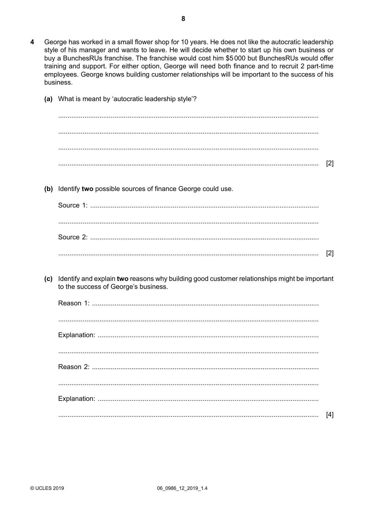 Cambridge IGCSE Business Studies (9-1) 0986 2019 May/June Paper 1 · Variant 2 question paper, page 8 of 12