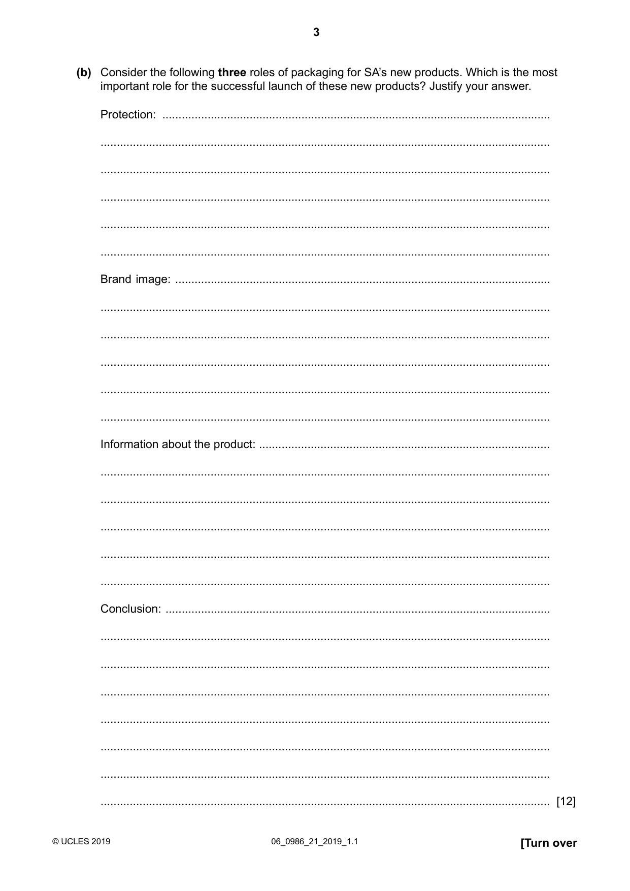 Cambridge IGCSE Business Studies (9-1) 0986 2019 May/June Paper 2 · Variant 1 question paper, page 3 of 12