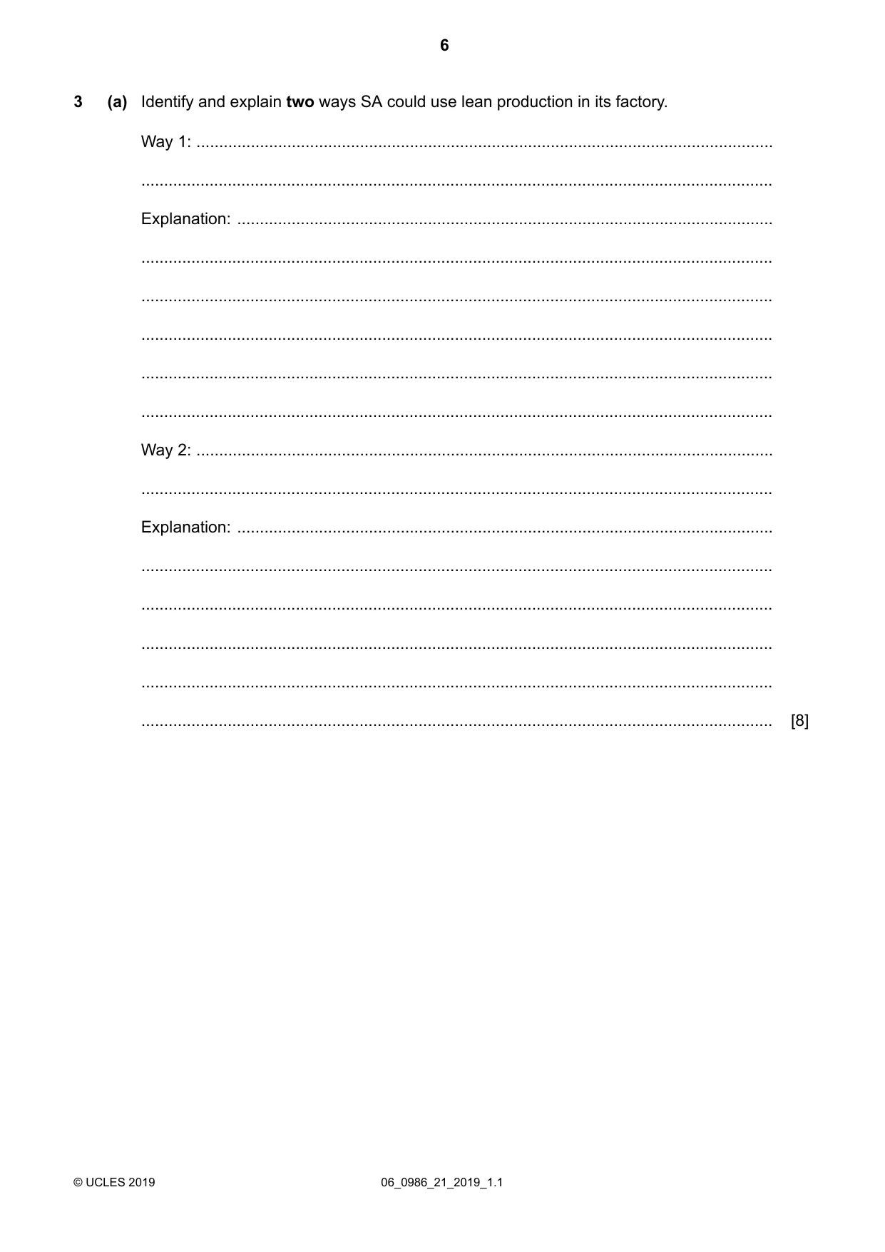 Cambridge IGCSE Business Studies (9-1) 0986 2019 May/June Paper 2 · Variant 1 question paper, page 6 of 12