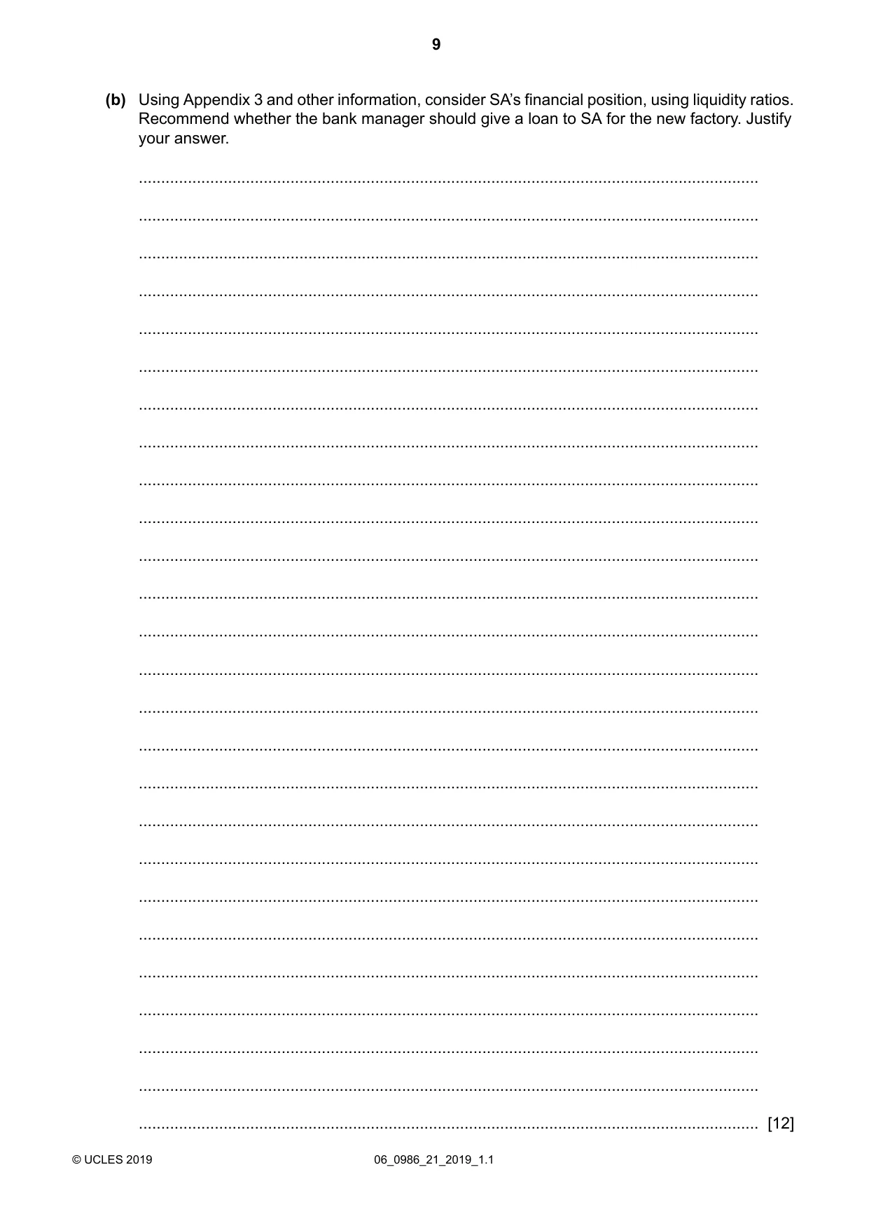 Cambridge IGCSE Business Studies (9-1) 0986 2019 May/June Paper 2 · Variant 1 question paper, page 9 of 12