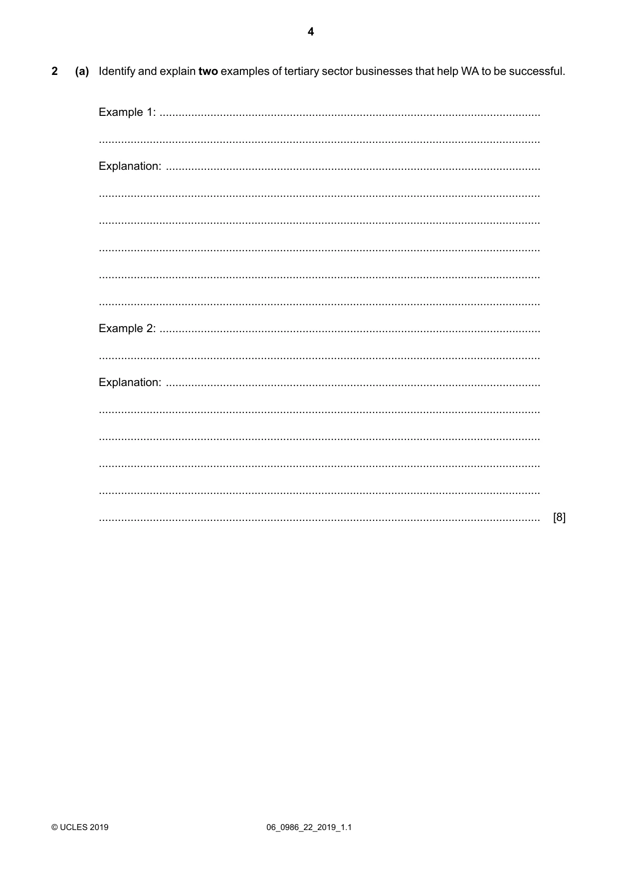 Cambridge IGCSE Business Studies (9-1) 0986 2019 May/June Paper 2 · Variant 2 question paper, page 4 of 12