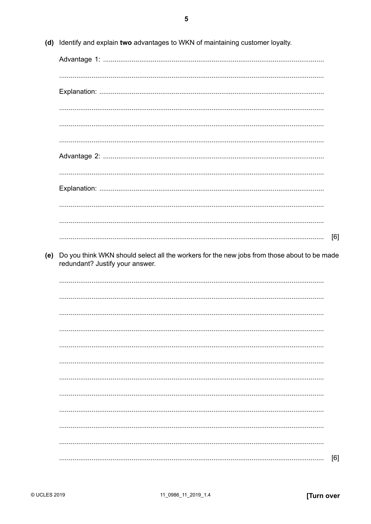 Cambridge IGCSE Business Studies (9-1) 0986 2019 Oct/Nov Paper 1 · Variant 1 question paper, page 5 of 12