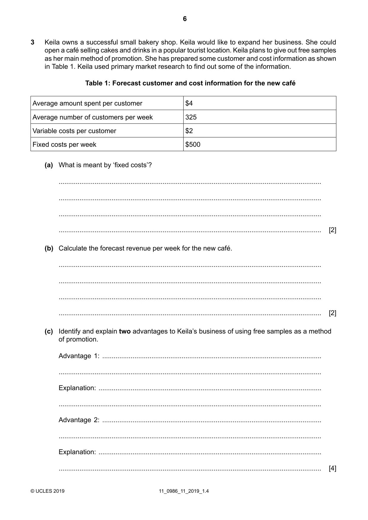 Cambridge IGCSE Business Studies (9-1) 0986 2019 Oct/Nov Paper 1 · Variant 1 question paper, page 6 of 12