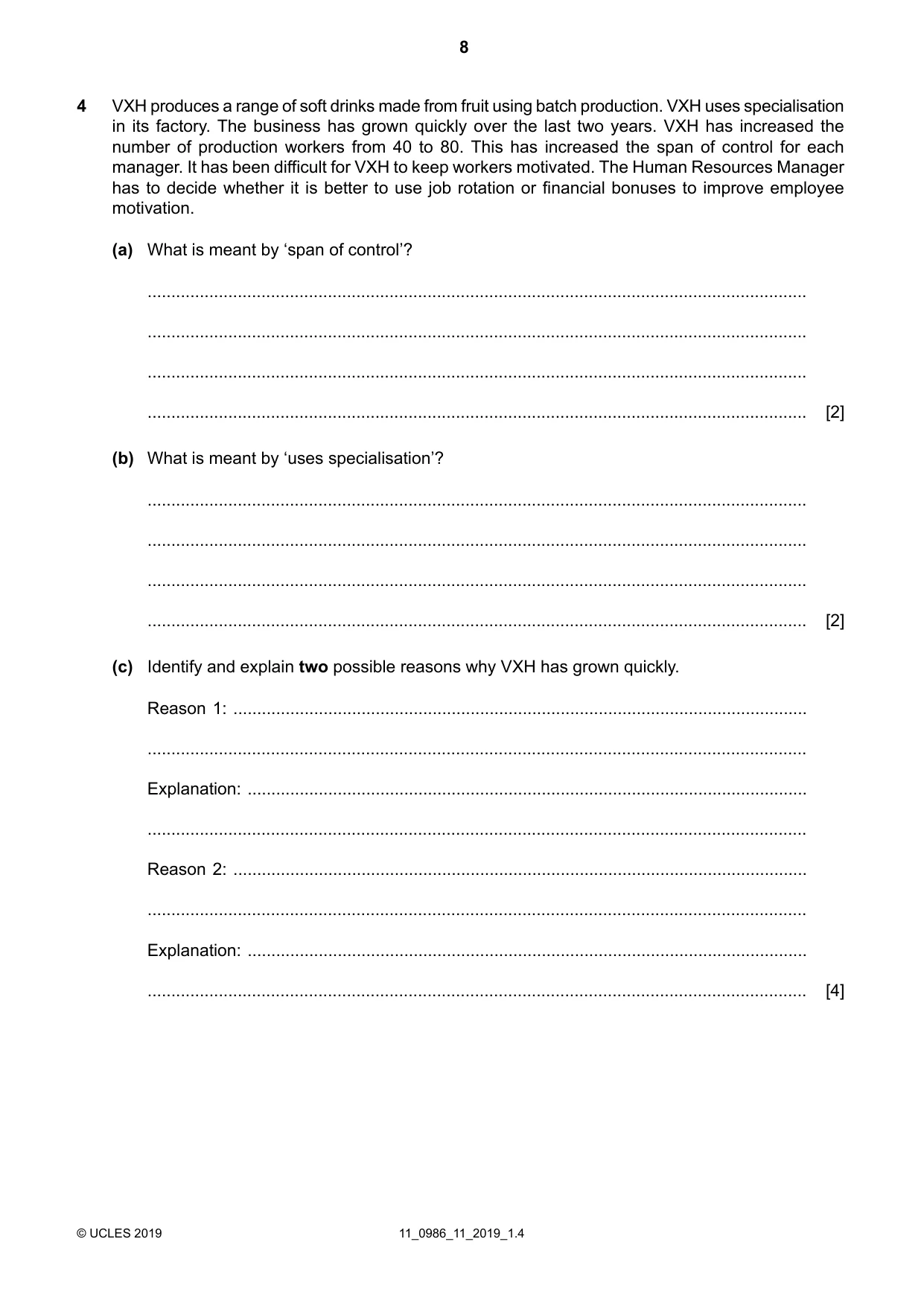 Cambridge IGCSE Business Studies (9-1) 0986 2019 Oct/Nov Paper 1 · Variant 1 question paper, page 8 of 12