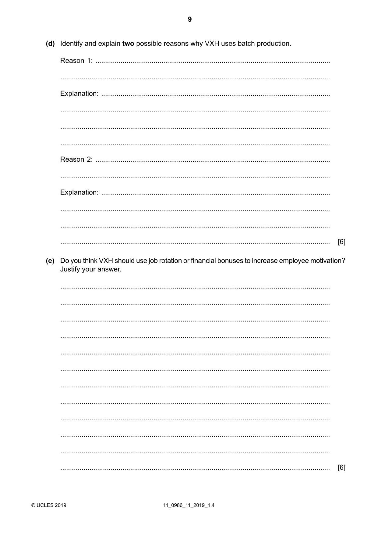 Cambridge IGCSE Business Studies (9-1) 0986 2019 Oct/Nov Paper 1 · Variant 1 question paper, page 9 of 12