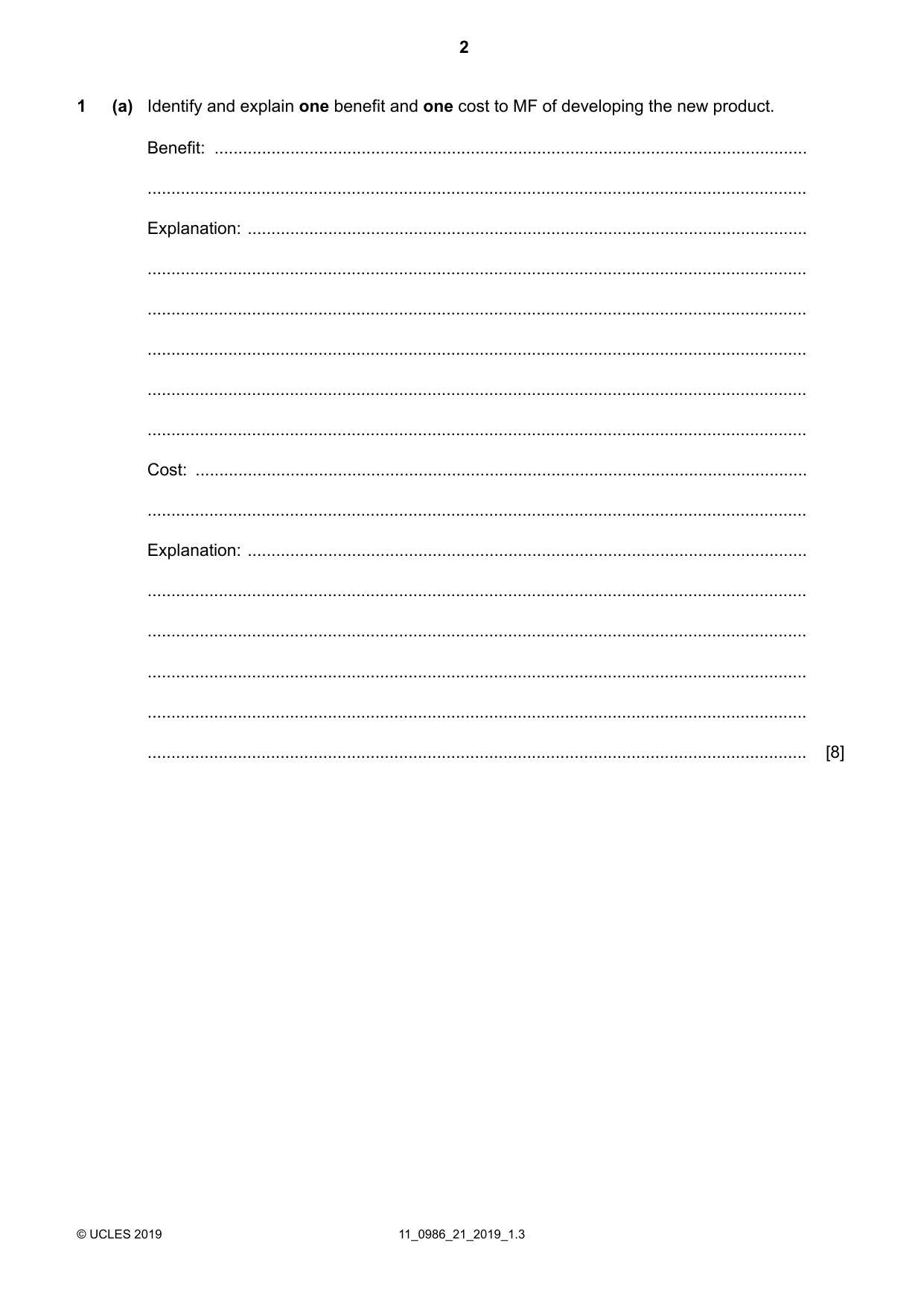 Cambridge IGCSE Business Studies (9-1) 0986 2019 Oct/Nov Paper 2 · Variant 1 question paper, page 2 of 12