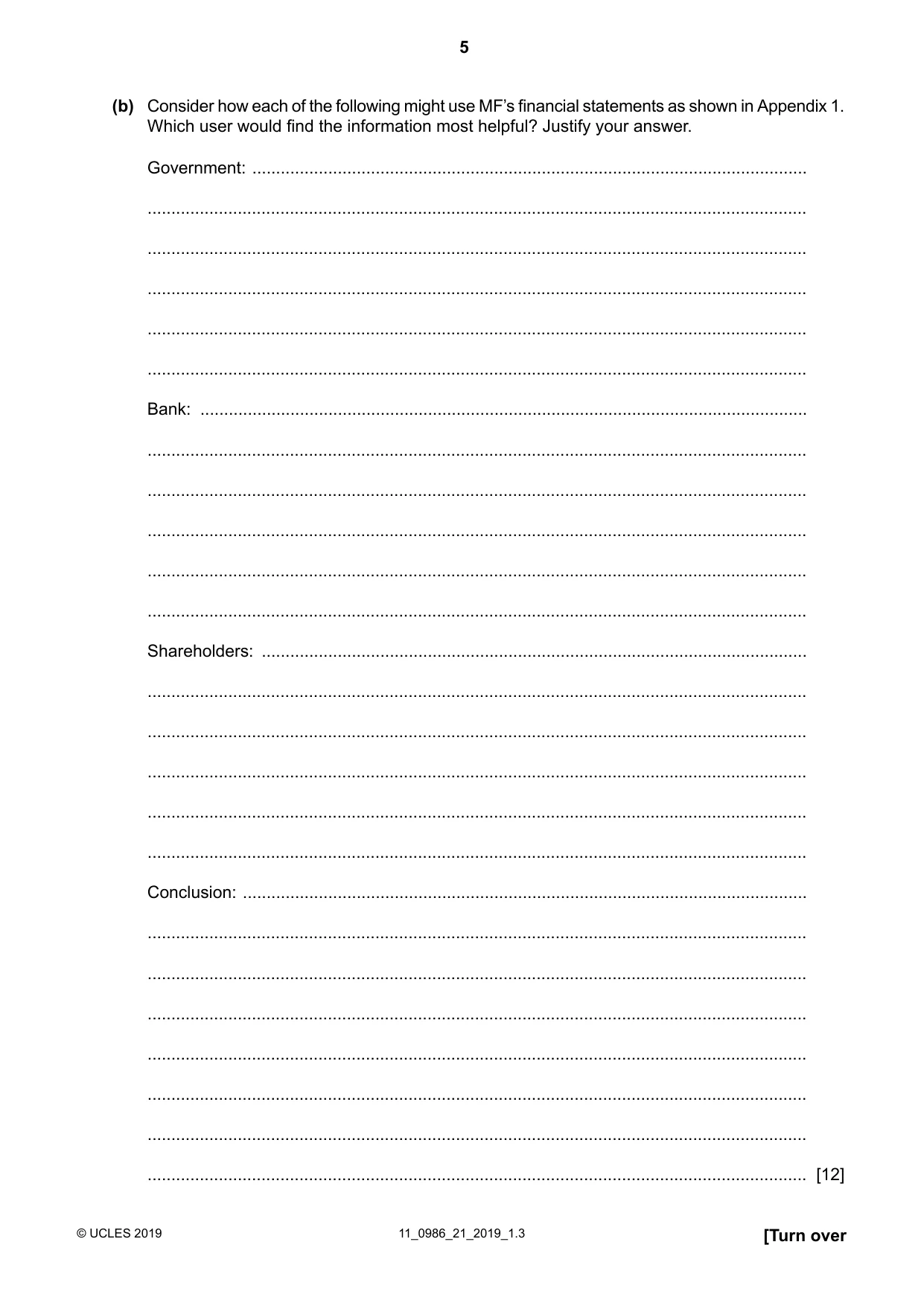 Cambridge IGCSE Business Studies (9-1) 0986 2019 Oct/Nov Paper 2 · Variant 1 question paper, page 5 of 12