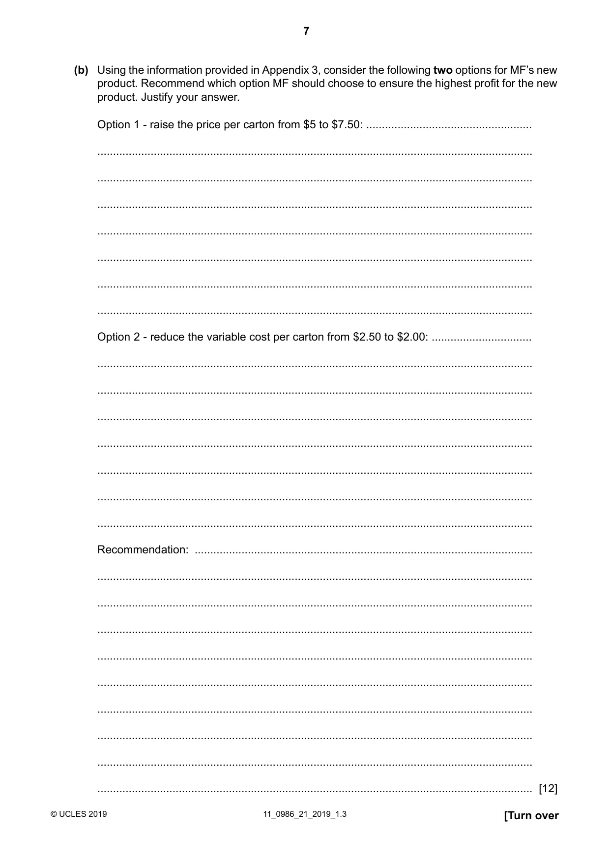 Cambridge IGCSE Business Studies (9-1) 0986 2019 Oct/Nov Paper 2 · Variant 1 question paper, page 7 of 12
