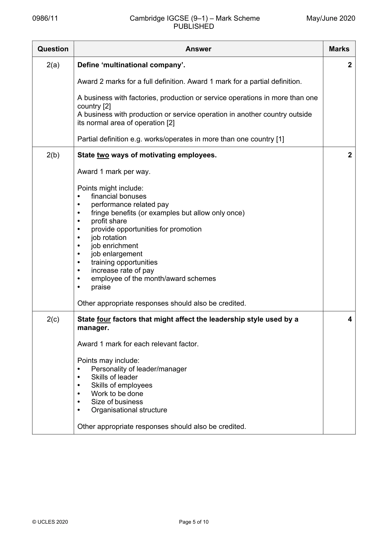 Mark scheme, page 5 of 10