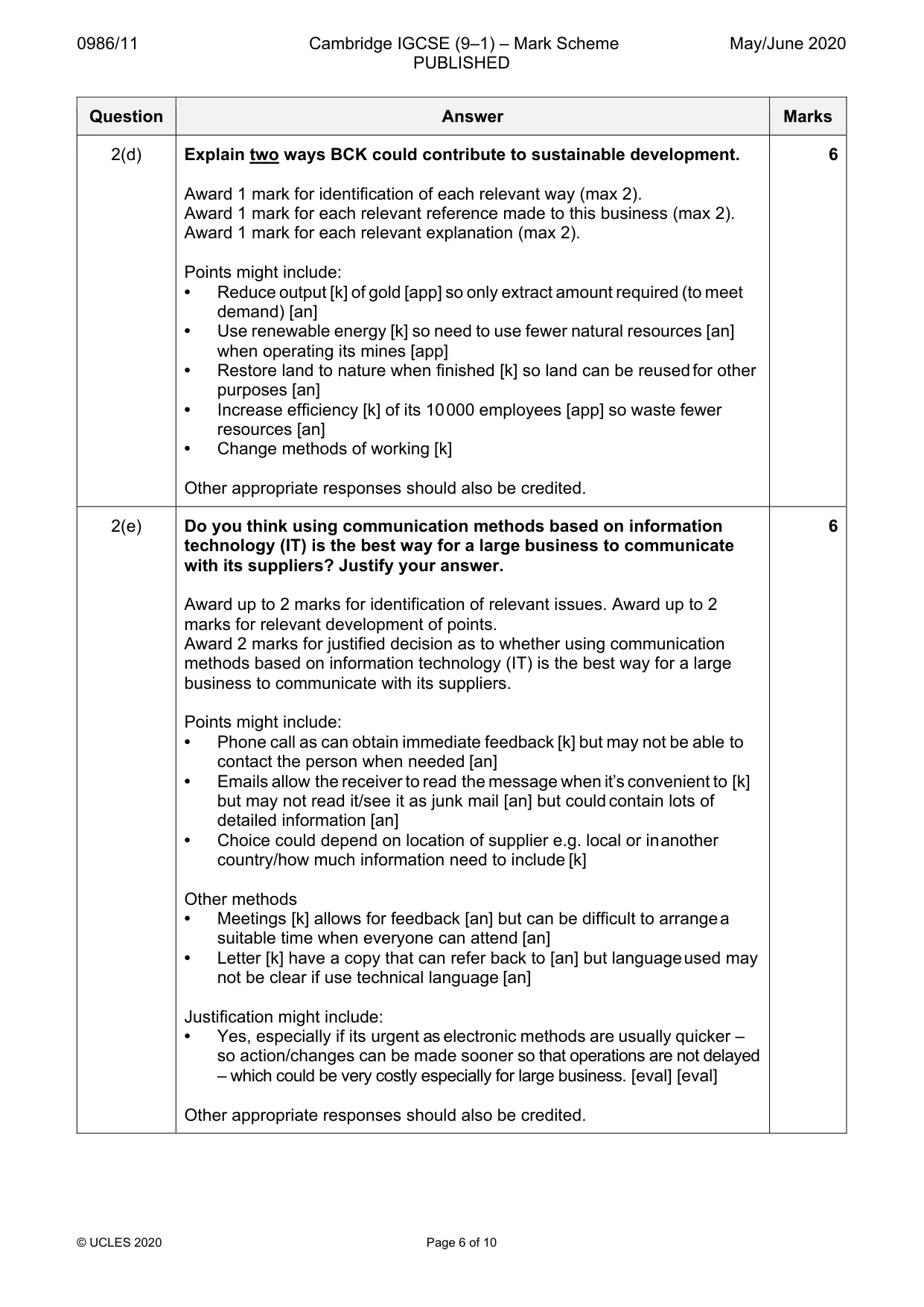 Mark scheme, page 6 of 10