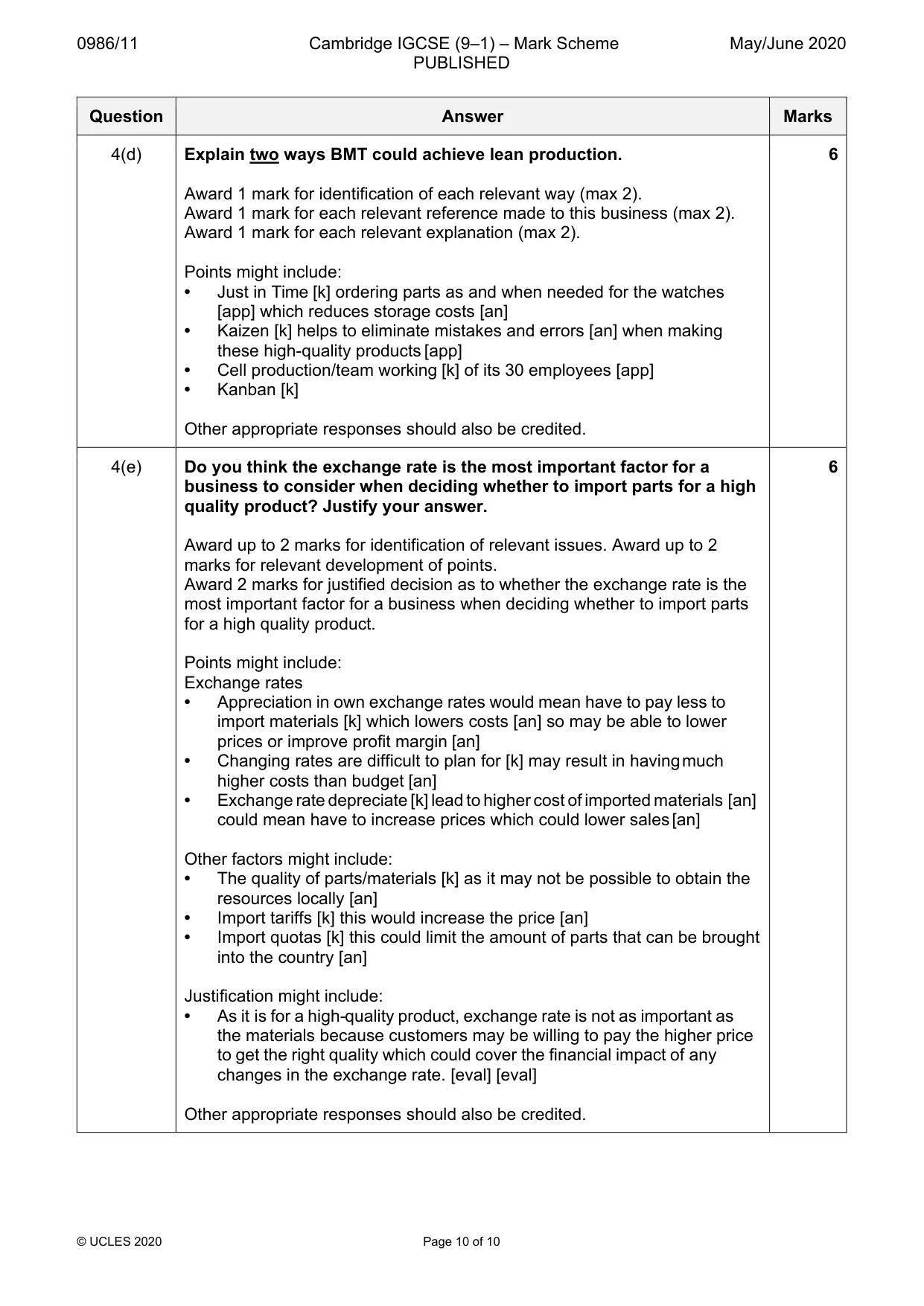 Mark scheme, page 10 of 10