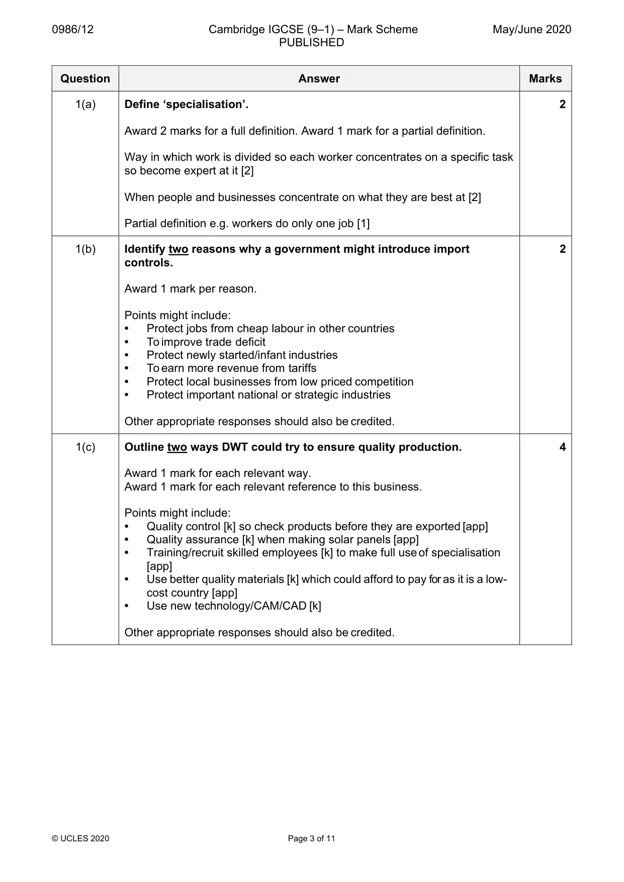 Mark scheme, page 3 of 11