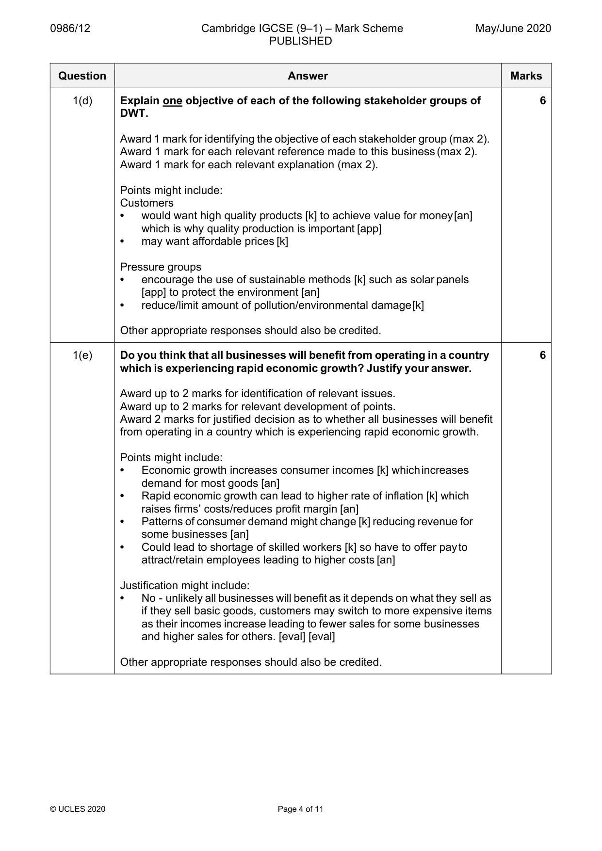 Mark scheme, page 4 of 11