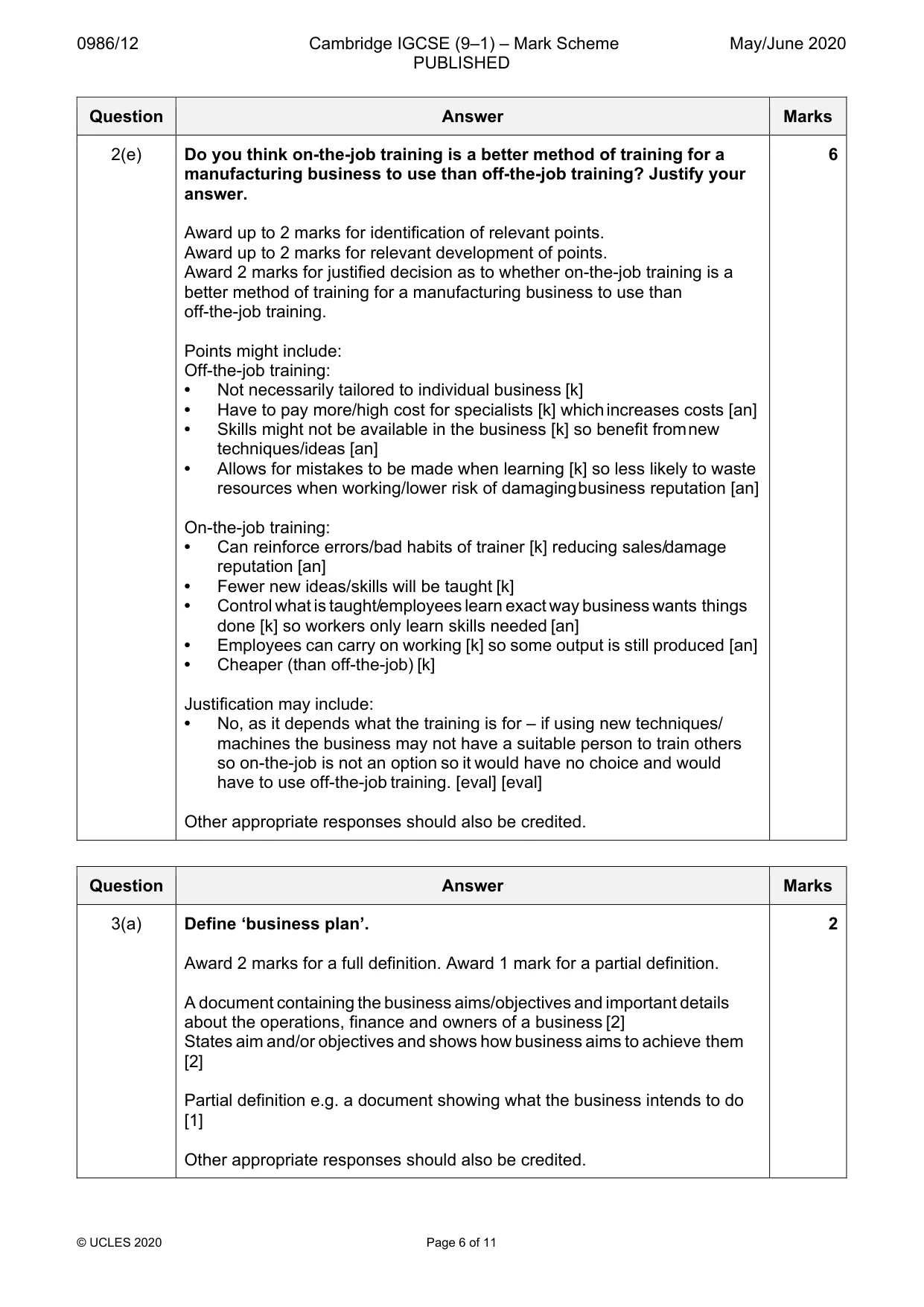 Mark scheme, page 6 of 11