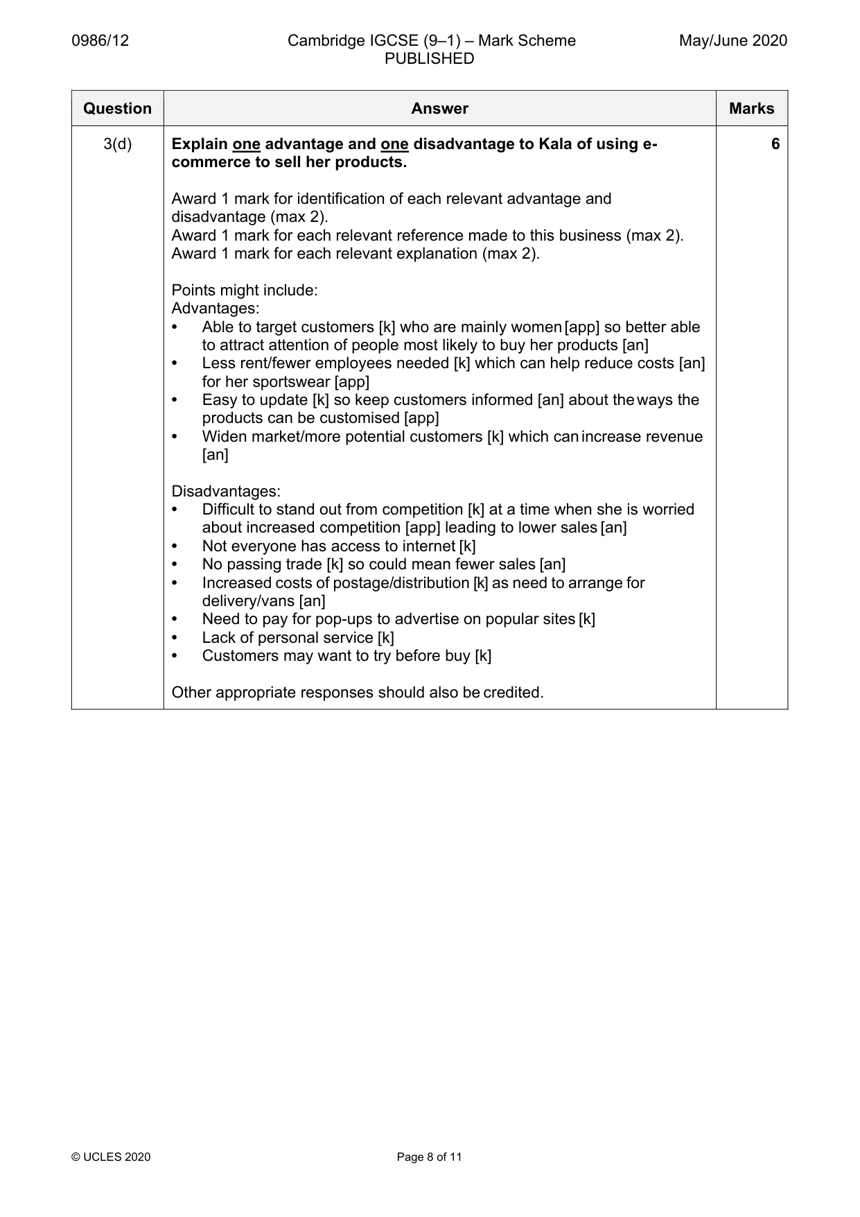 Mark scheme, page 8 of 11