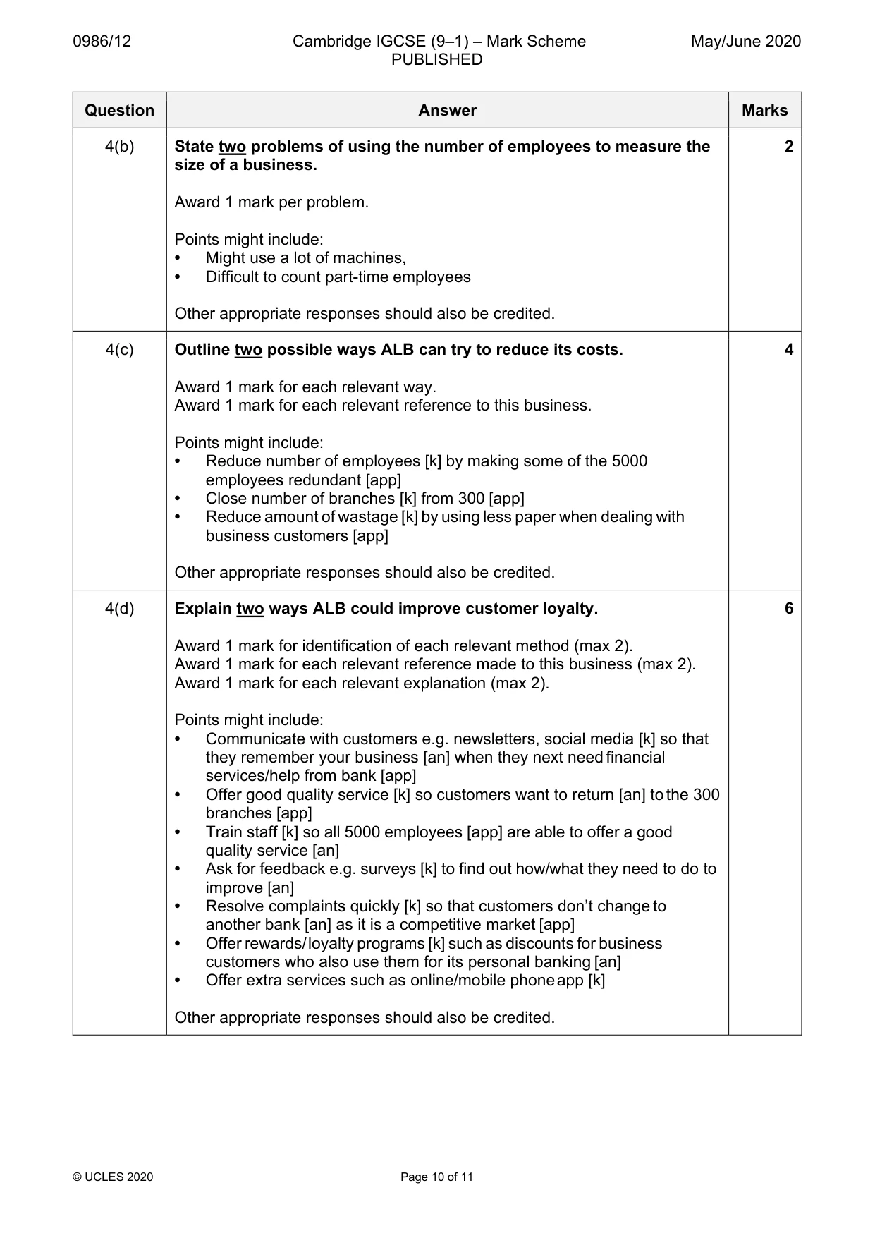 Mark scheme, page 10 of 11