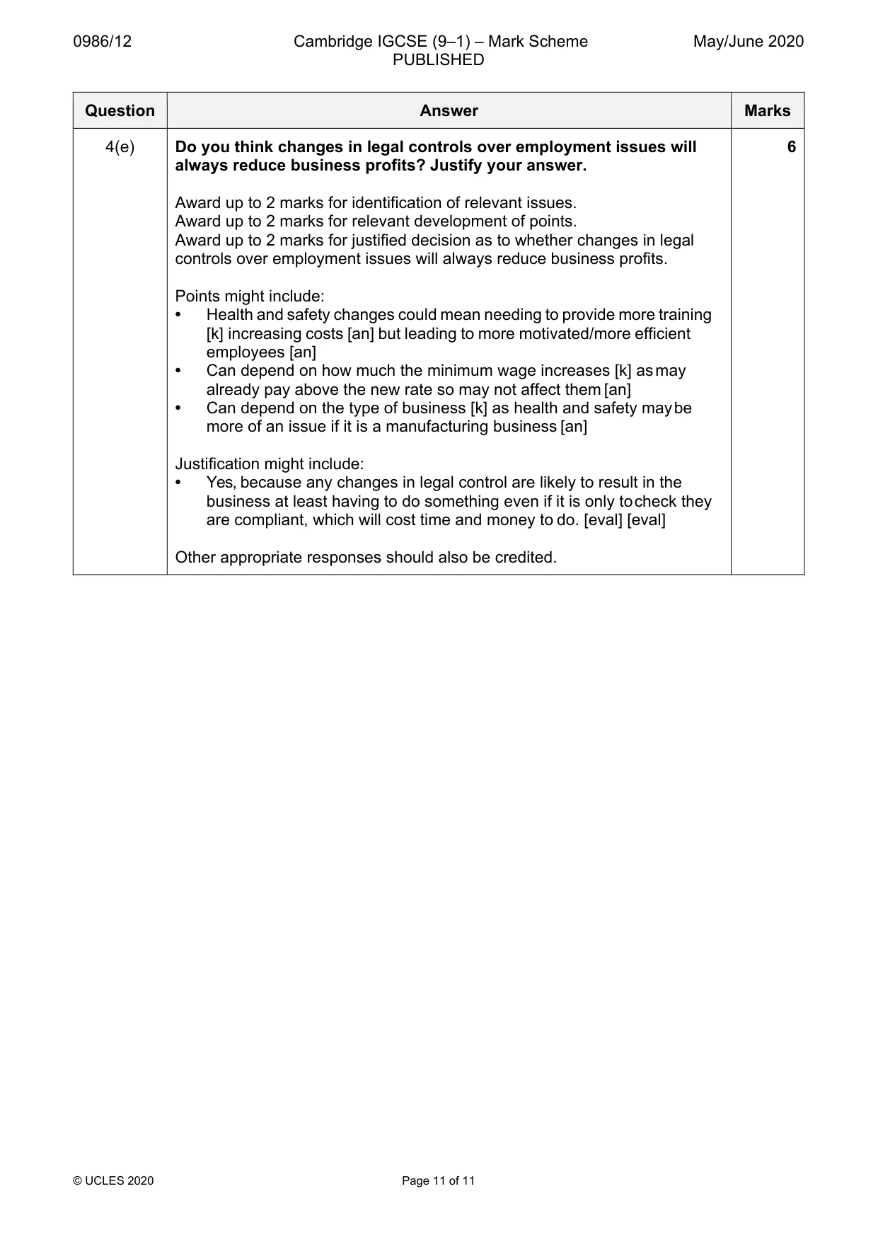 Mark scheme, page 11 of 11