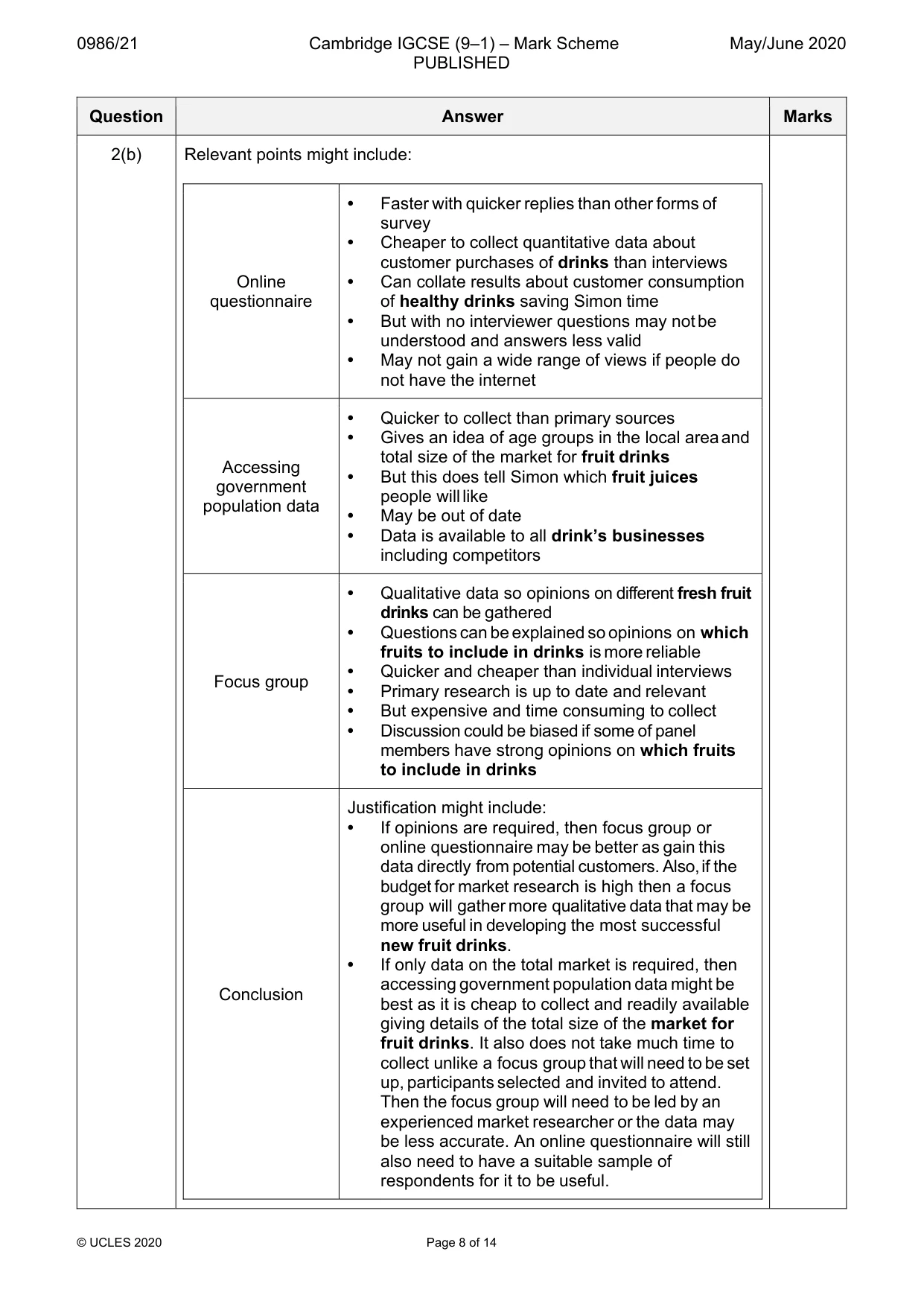 Mark scheme, page 8 of 14