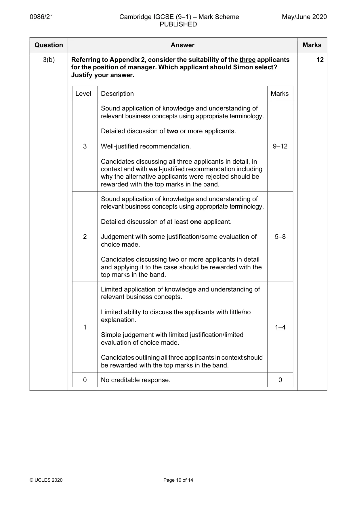 Mark scheme, page 10 of 14