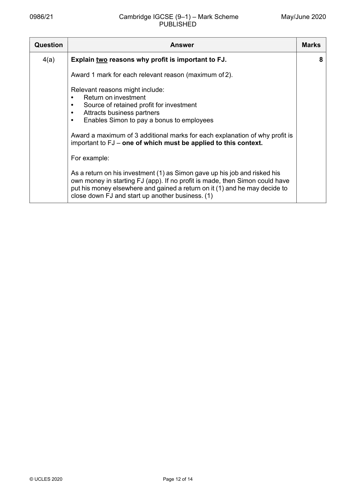 Mark scheme, page 12 of 14