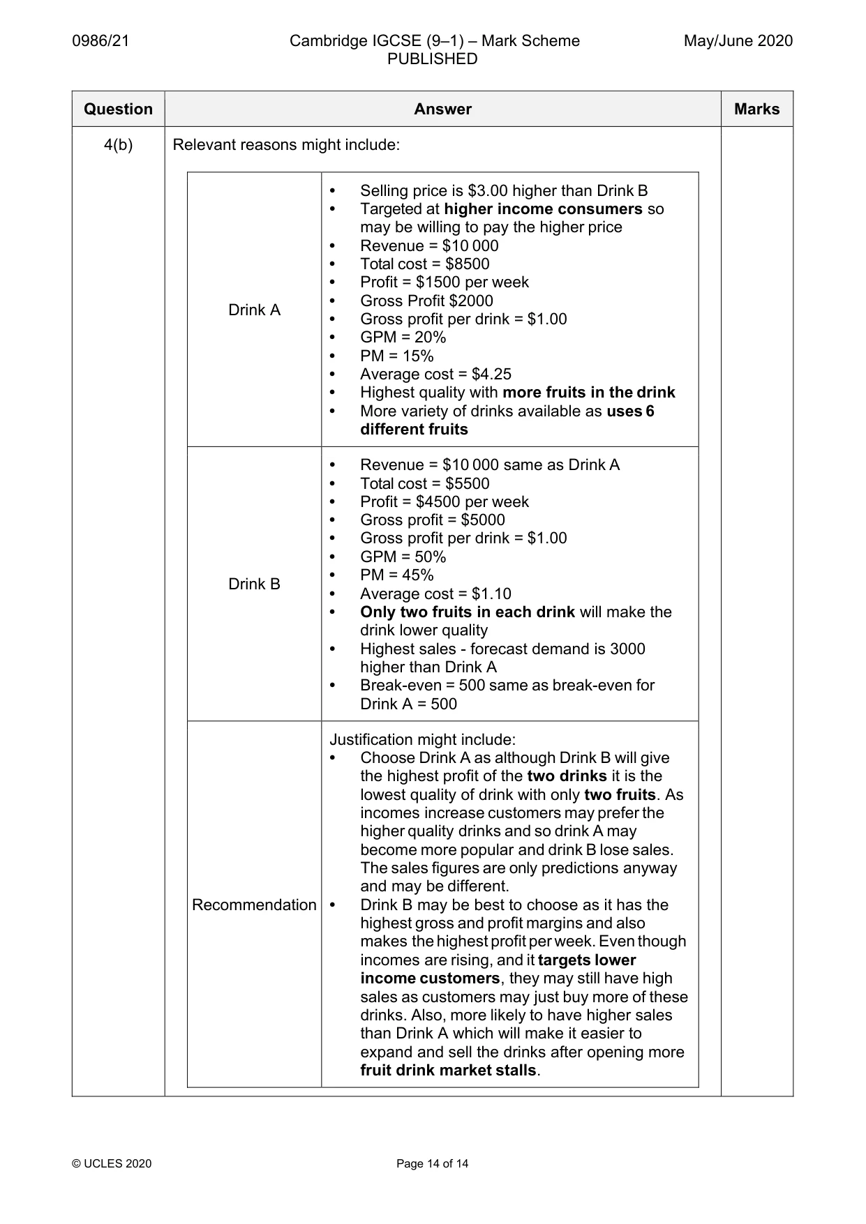Mark scheme, page 14 of 14