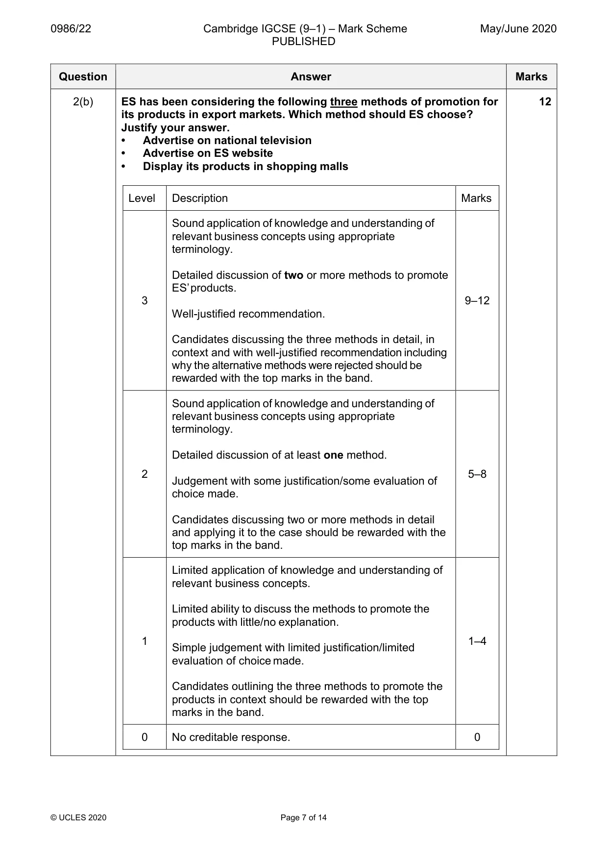 Mark scheme, page 7 of 14