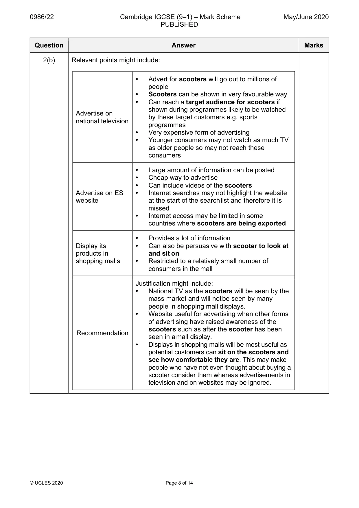 Mark scheme, page 8 of 14