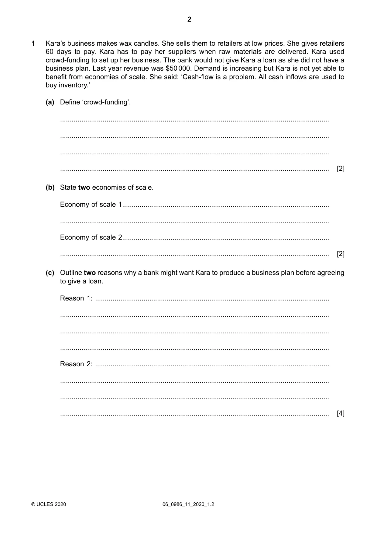 Cambridge IGCSE Business Studies (9-1) 0986 2020 May/June Paper 1 · Variant 1 question paper, page 2 of 12
