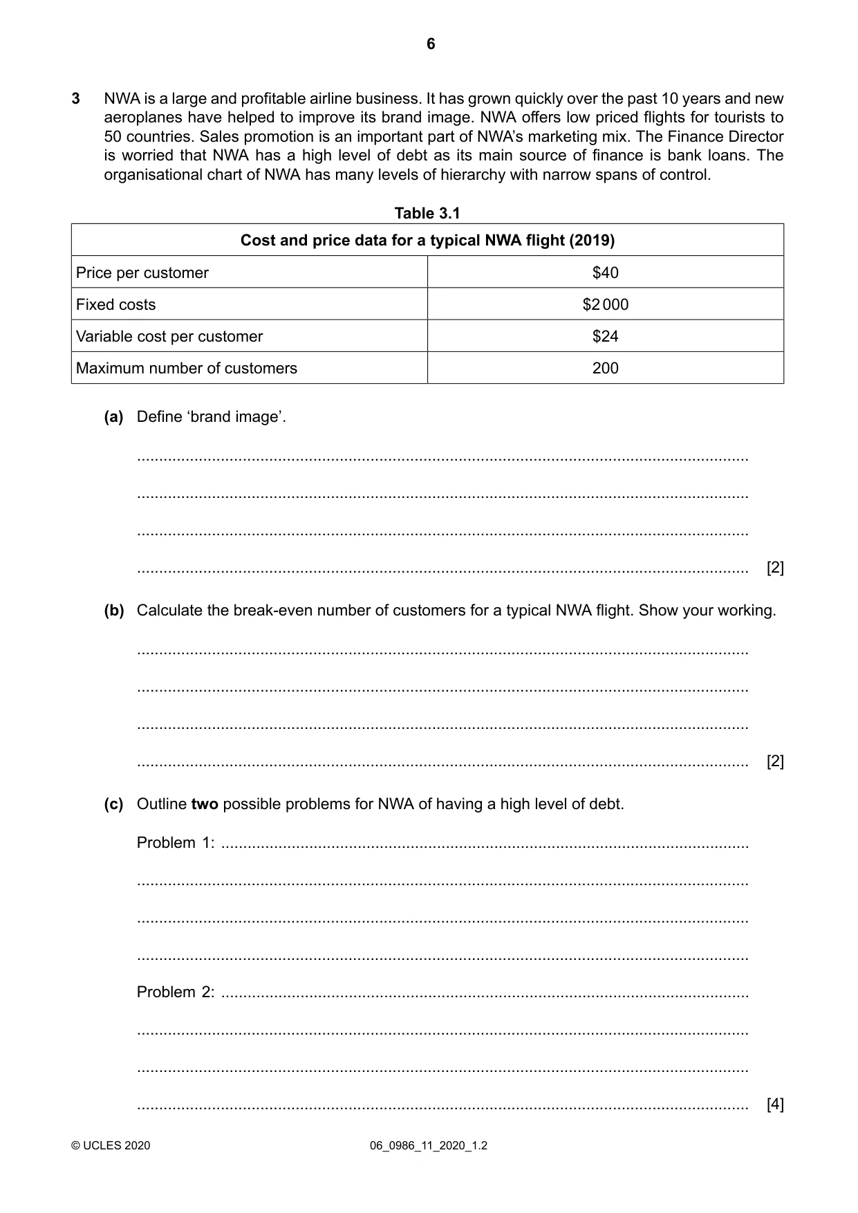 Cambridge IGCSE Business Studies (9-1) 0986 2020 May/June Paper 1 · Variant 1 question paper, page 6 of 12