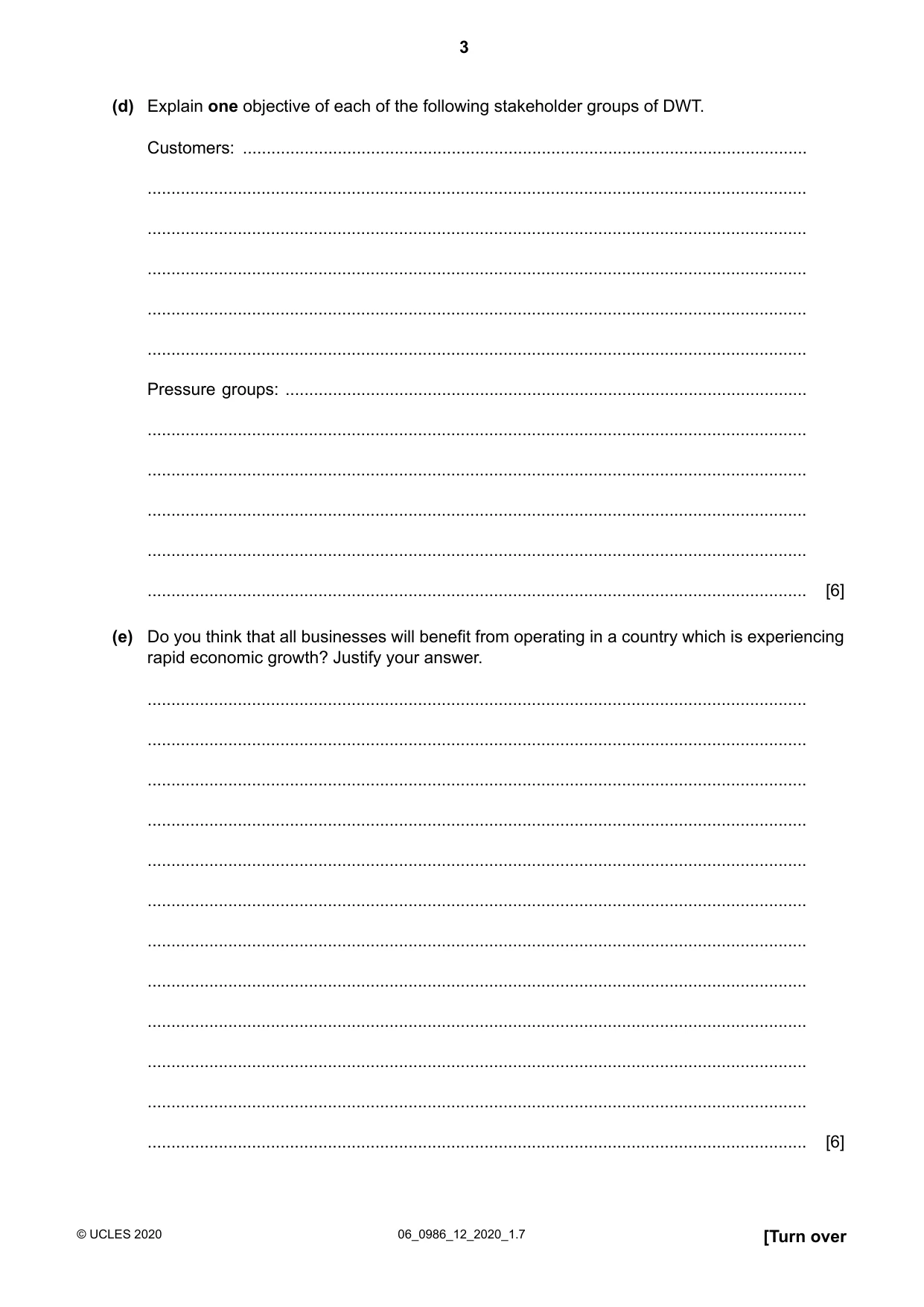 Cambridge IGCSE Business Studies (9-1) 0986 2020 May/June Paper 1 · Variant 2 question paper, page 3 of 12