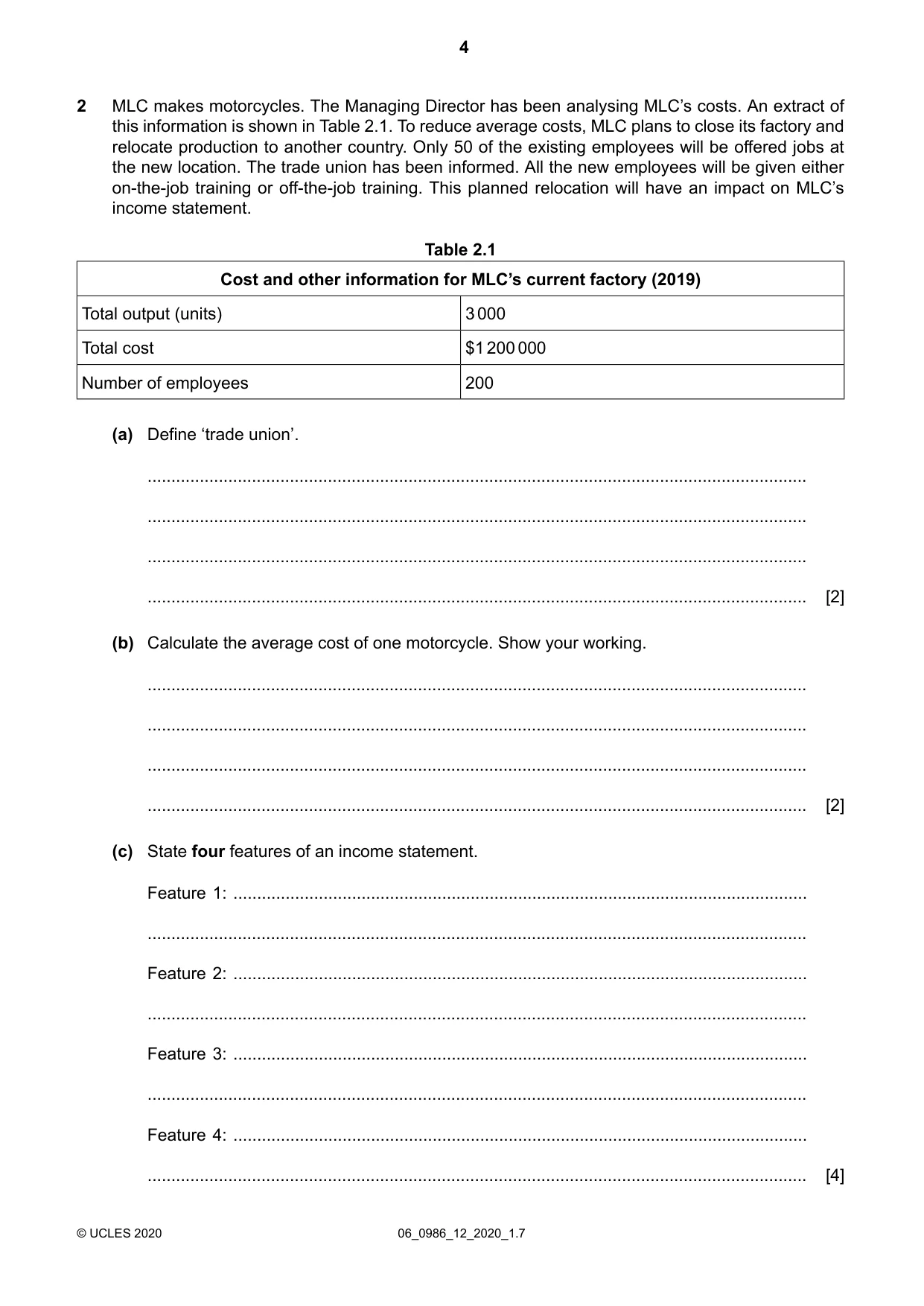 Cambridge IGCSE Business Studies (9-1) 0986 2020 May/June Paper 1 · Variant 2 question paper, page 4 of 12