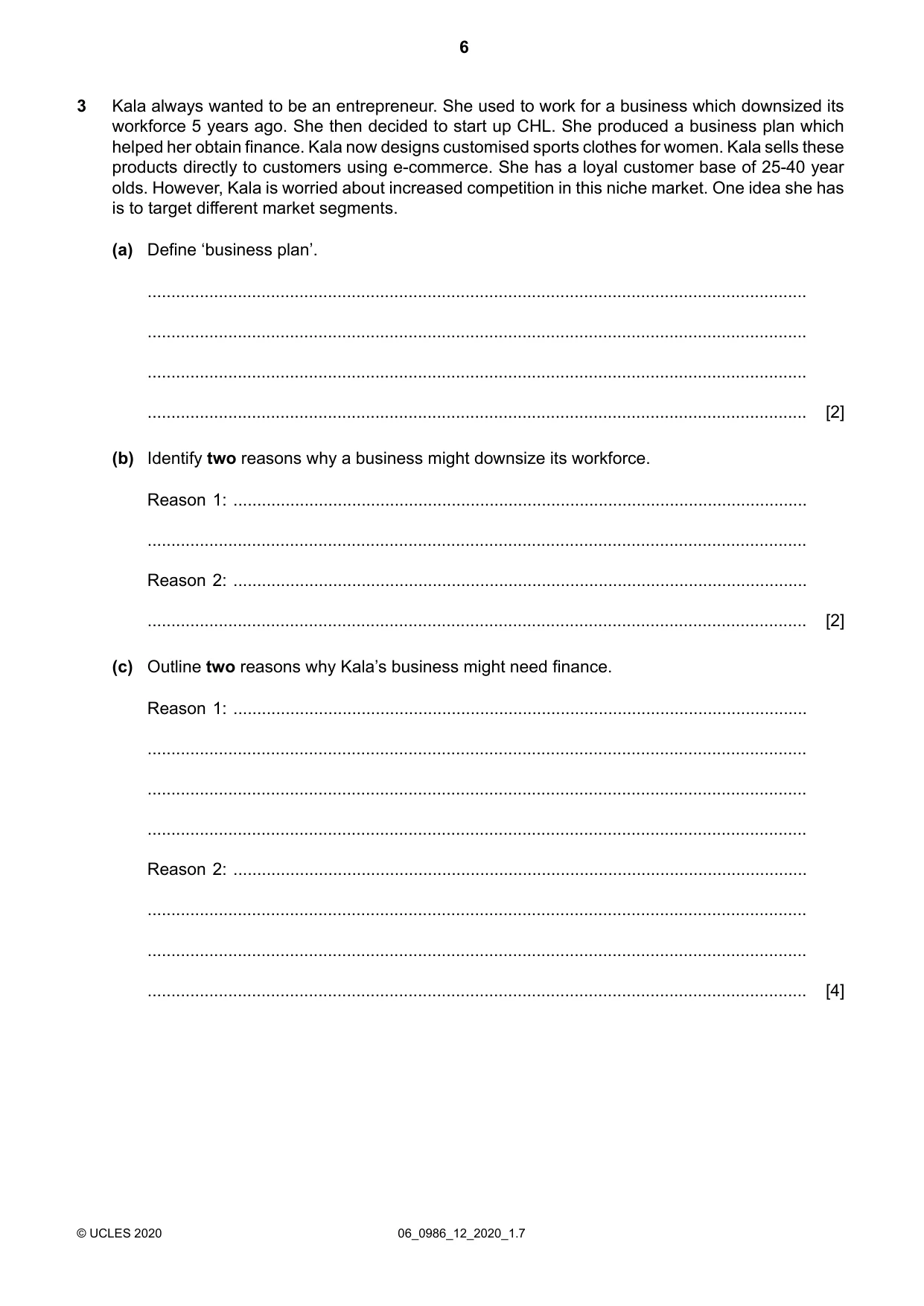 Cambridge IGCSE Business Studies (9-1) 0986 2020 May/June Paper 1 · Variant 2 question paper, page 6 of 12