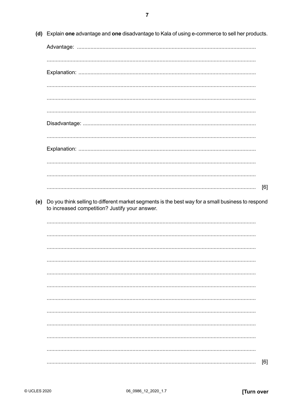 Cambridge IGCSE Business Studies (9-1) 0986 2020 May/June Paper 1 · Variant 2 question paper, page 7 of 12