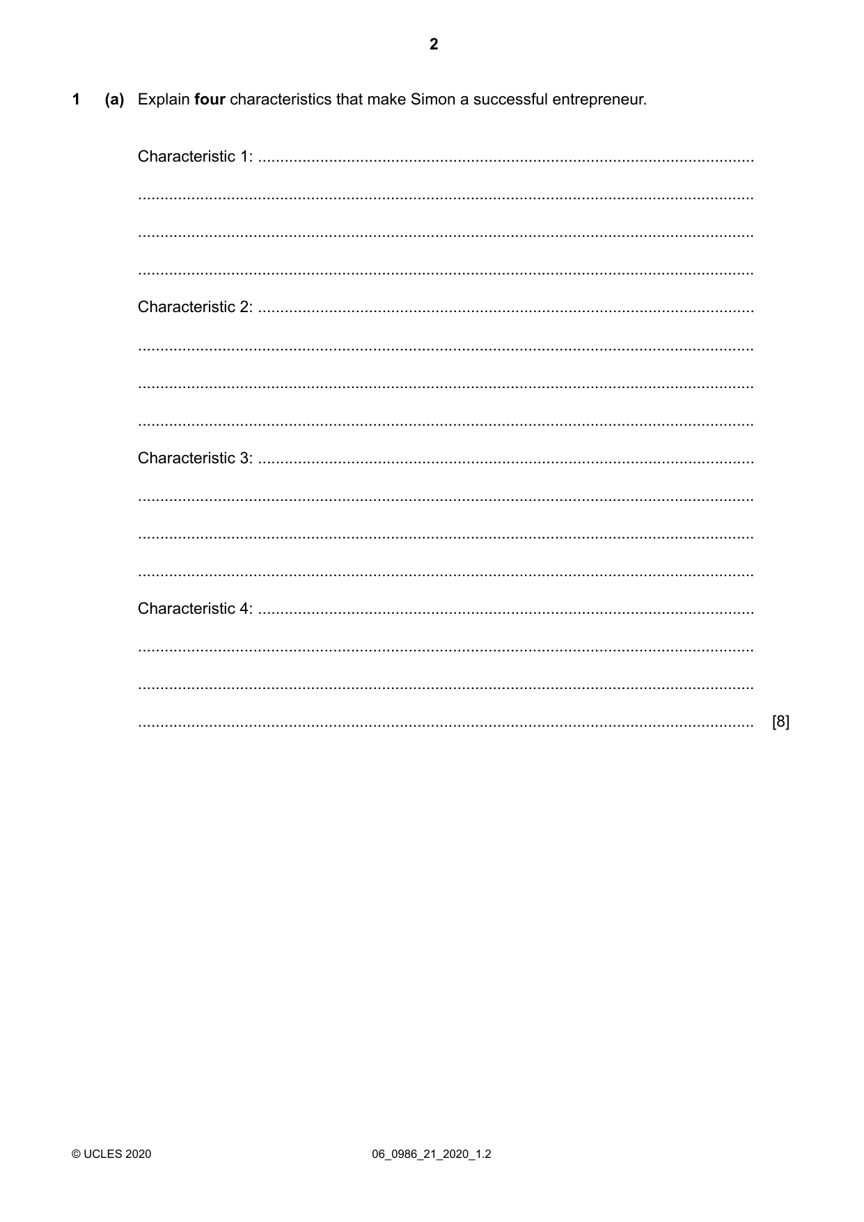 Cambridge IGCSE Business Studies (9-1) 0986 2020 May/June Paper 2 · Variant 1 question paper, page 2 of 12