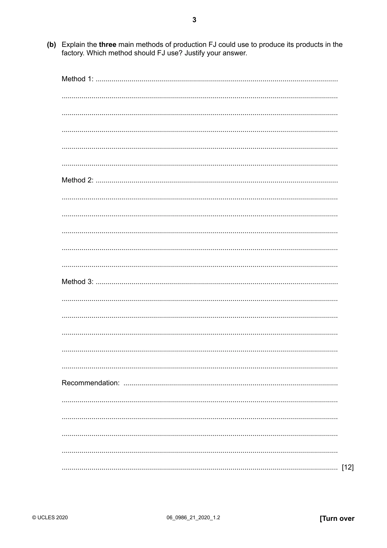 Cambridge IGCSE Business Studies (9-1) 0986 2020 May/June Paper 2 · Variant 1 question paper, page 3 of 12