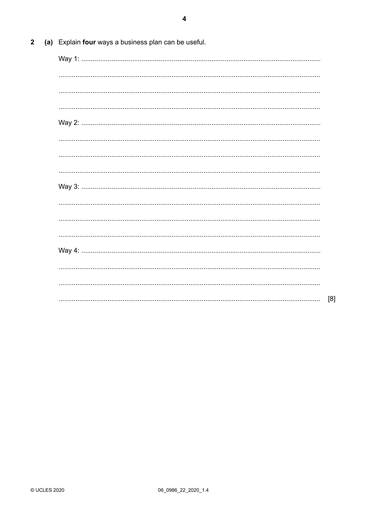 Cambridge IGCSE Business Studies (9-1) 0986 2020 May/June Paper 2 · Variant 2 question paper, page 4 of 12