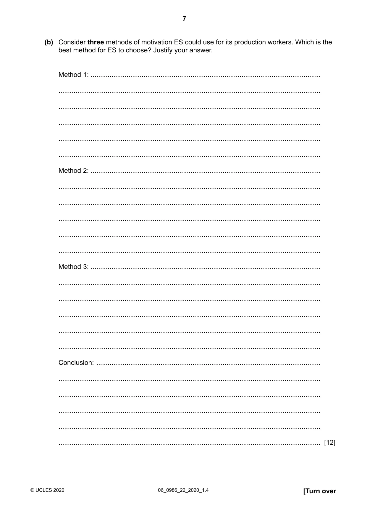 Cambridge IGCSE Business Studies (9-1) 0986 2020 May/June Paper 2 · Variant 2 question paper, page 7 of 12