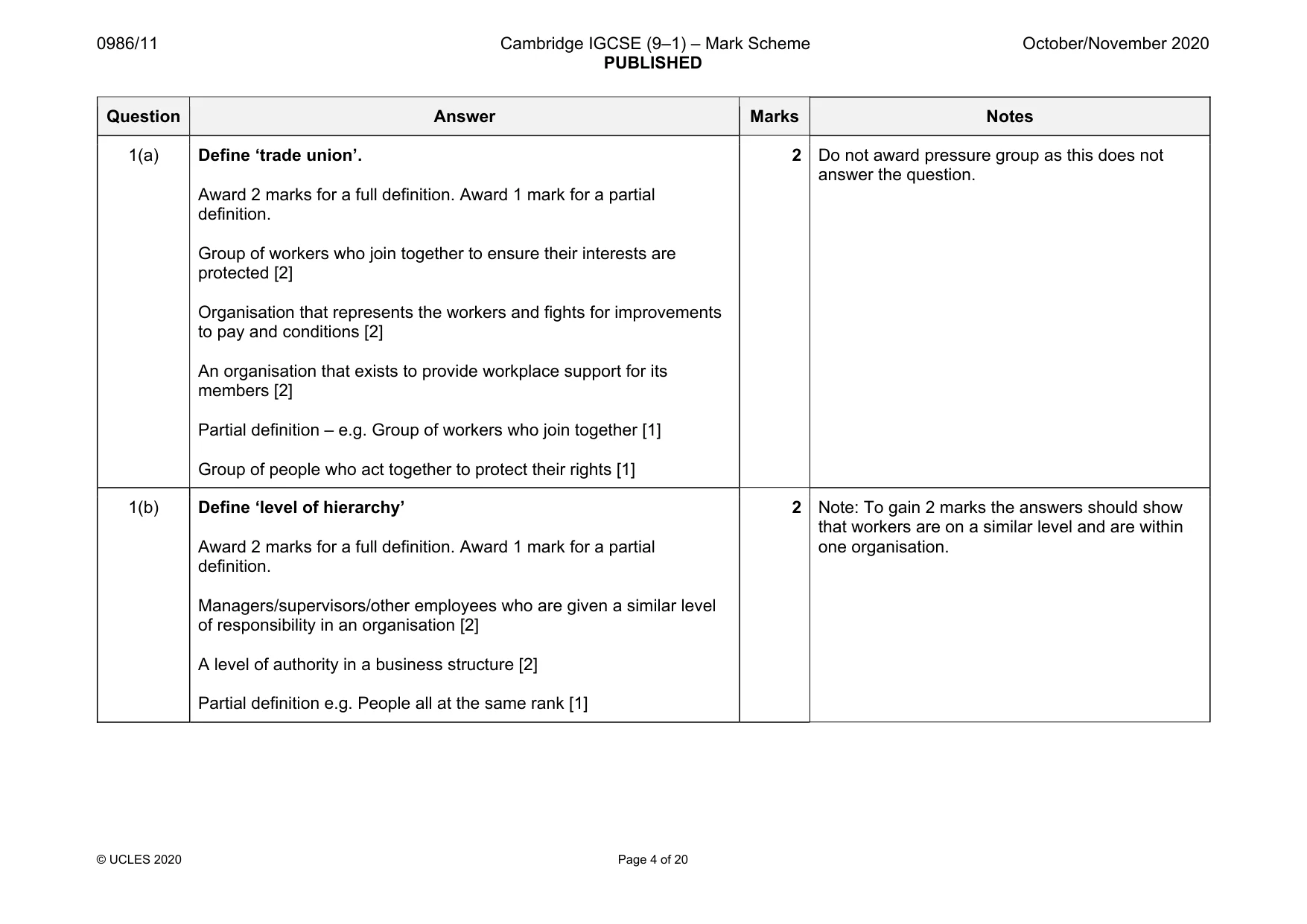 Mark scheme, page 4 of 20