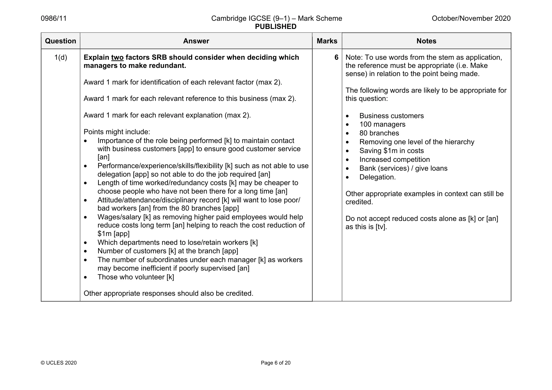Mark scheme, page 6 of 20