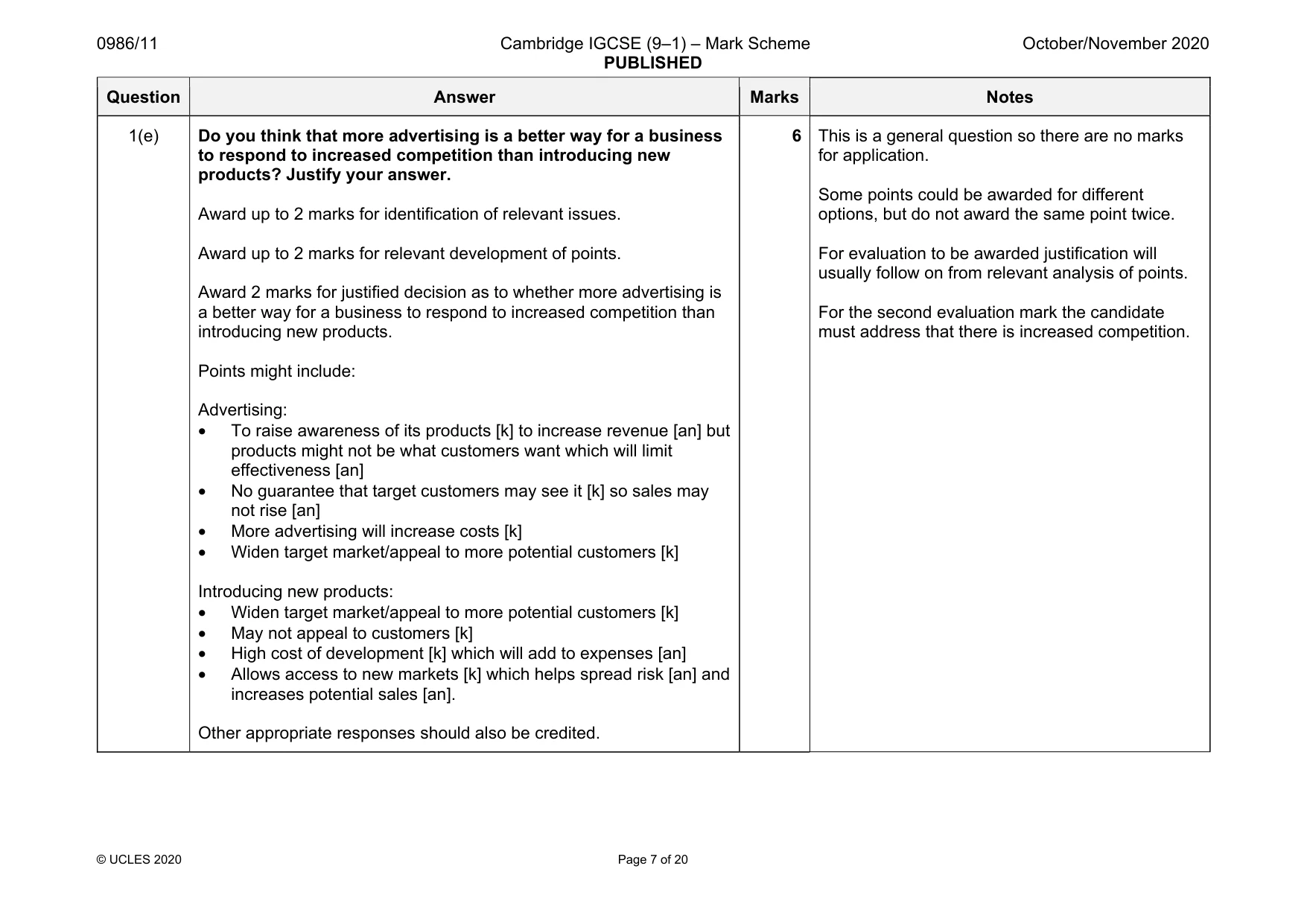 Mark scheme, page 7 of 20
