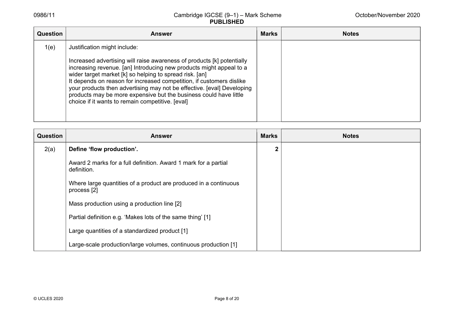 Mark scheme, page 8 of 20