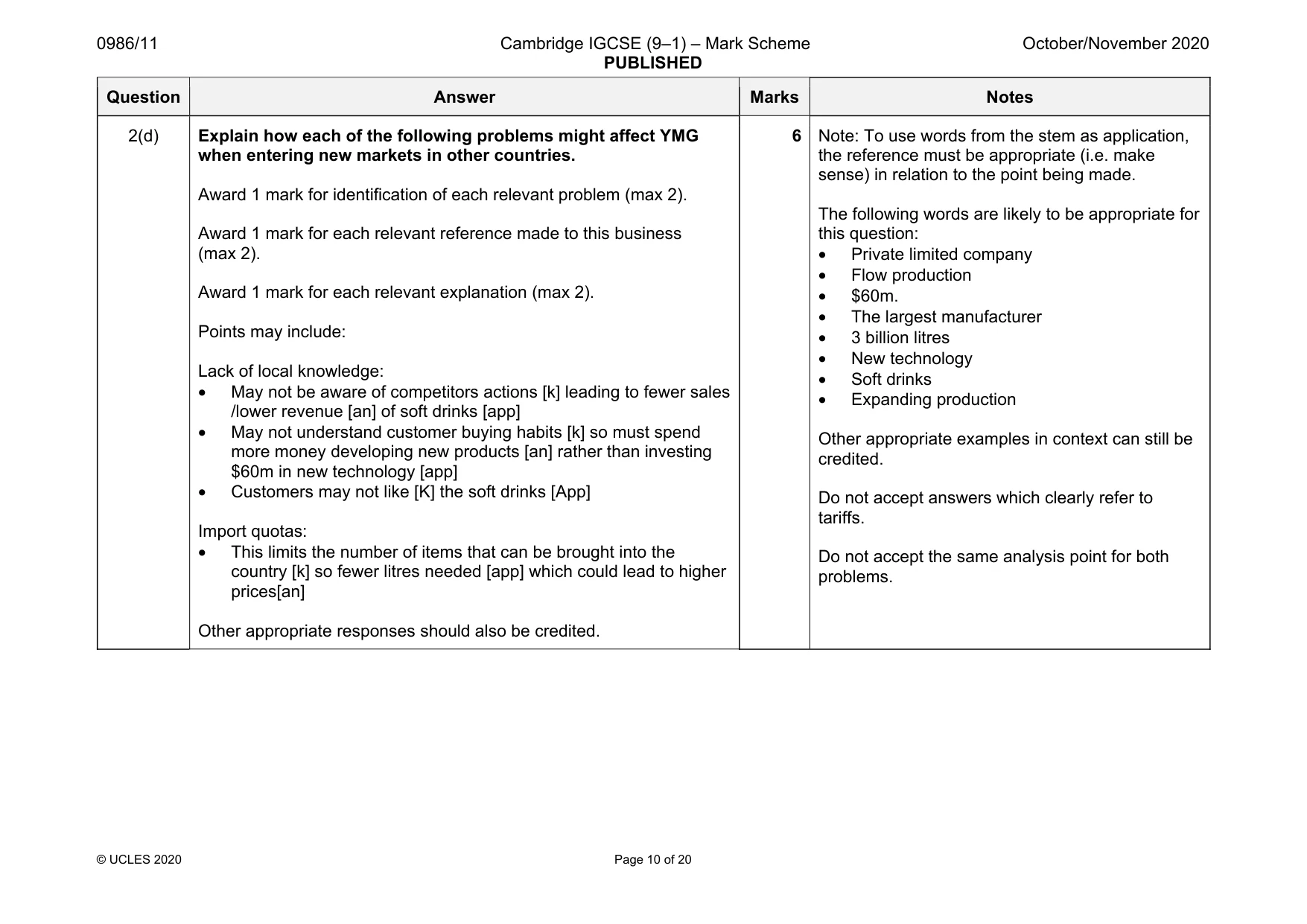 Mark scheme, page 10 of 20