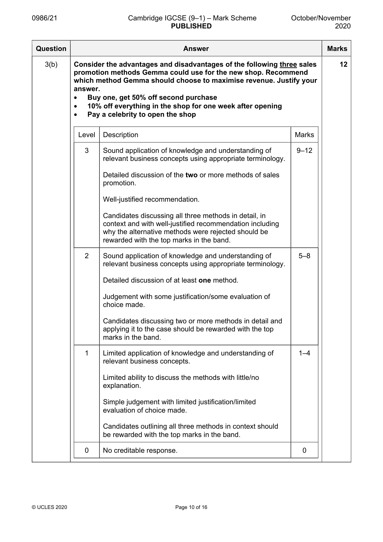 Mark scheme, page 10 of 16