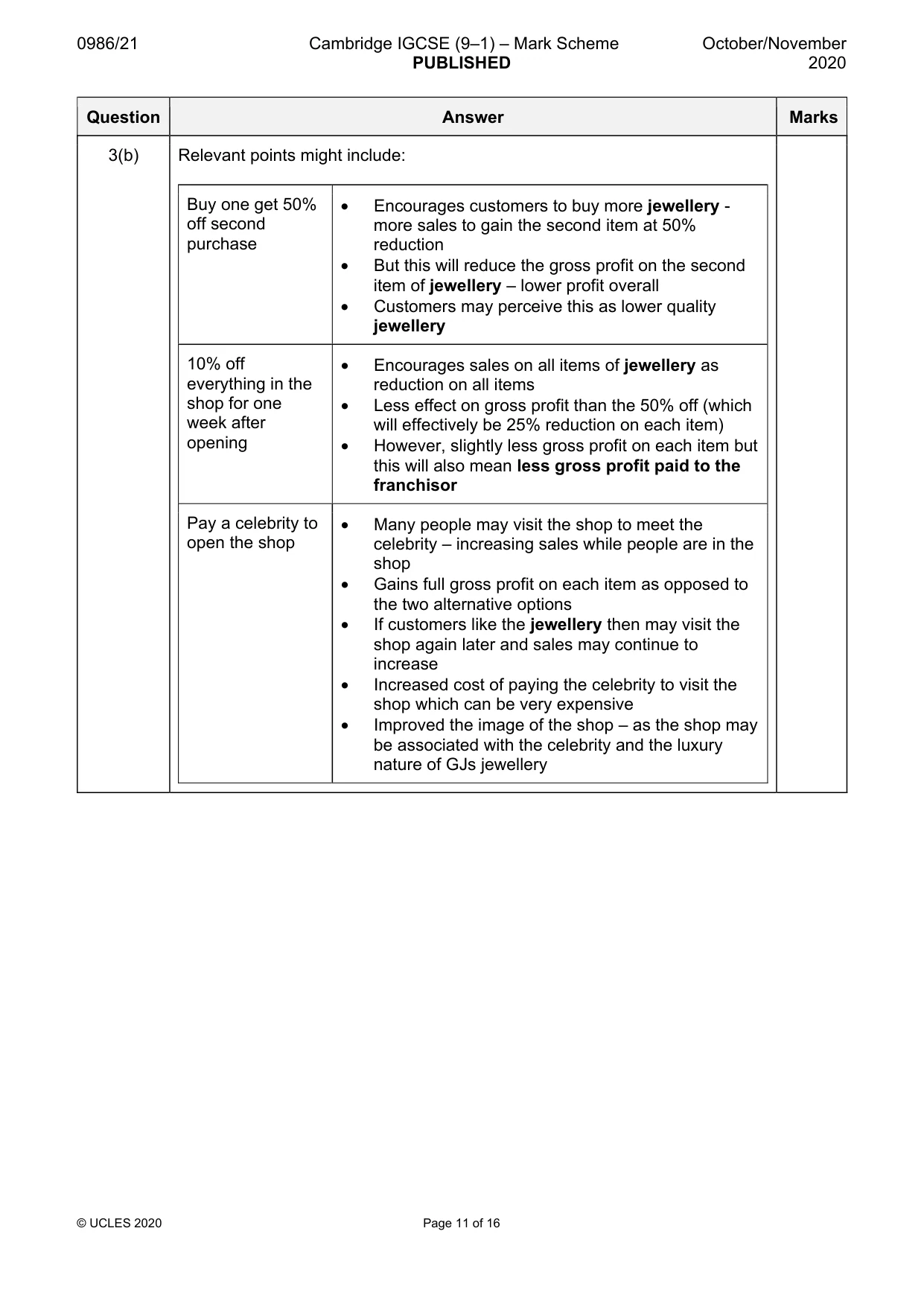 Mark scheme, page 11 of 16