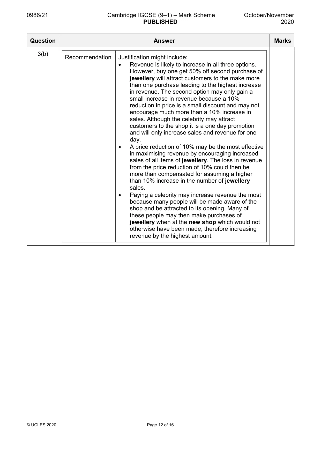 Mark scheme, page 12 of 16