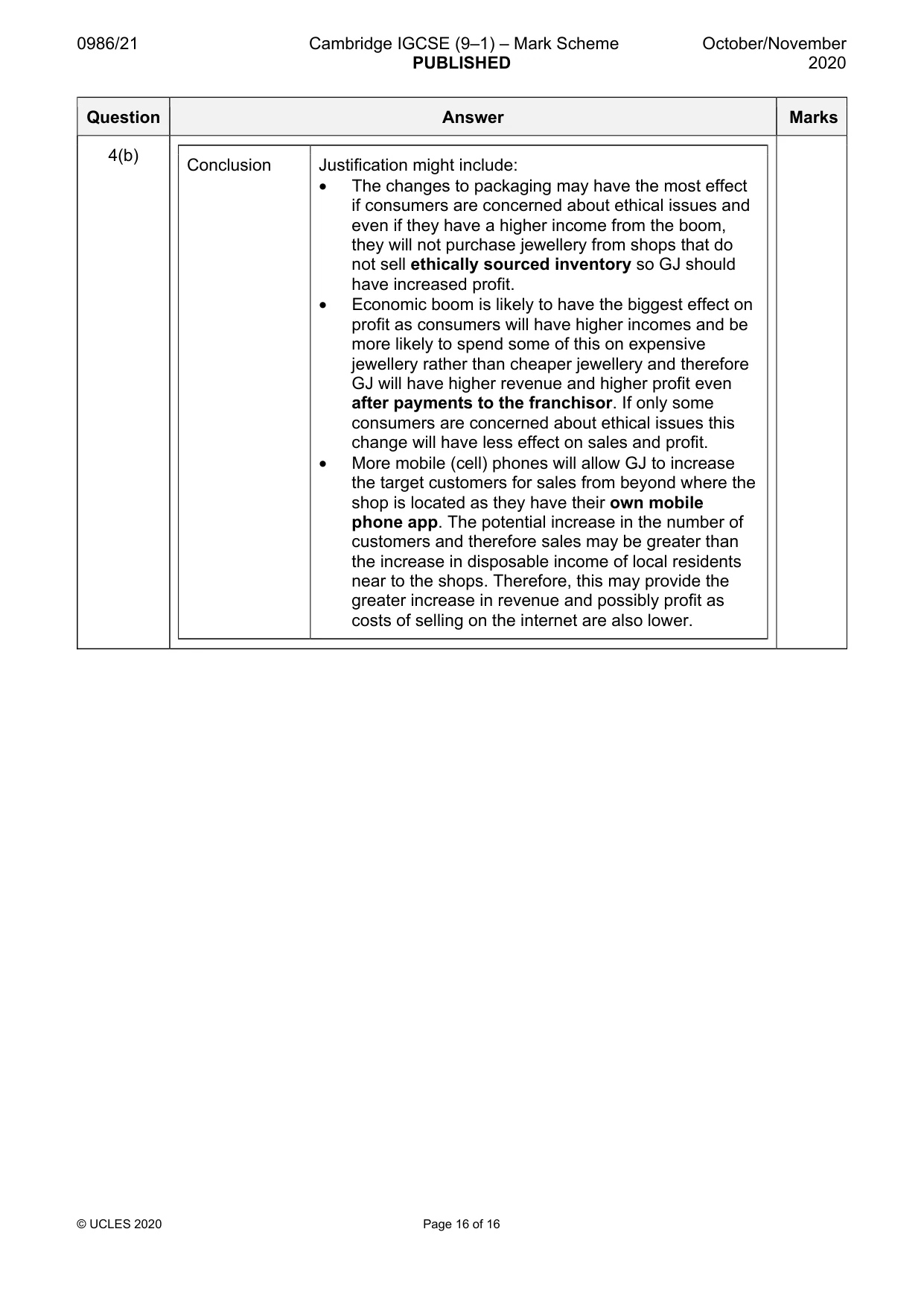 Mark scheme, page 16 of 16